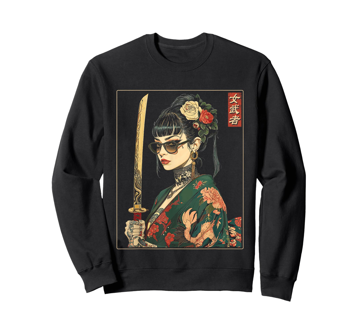 Japanese Gothic Samurai Art Woman With Katana Sword T-Shirt