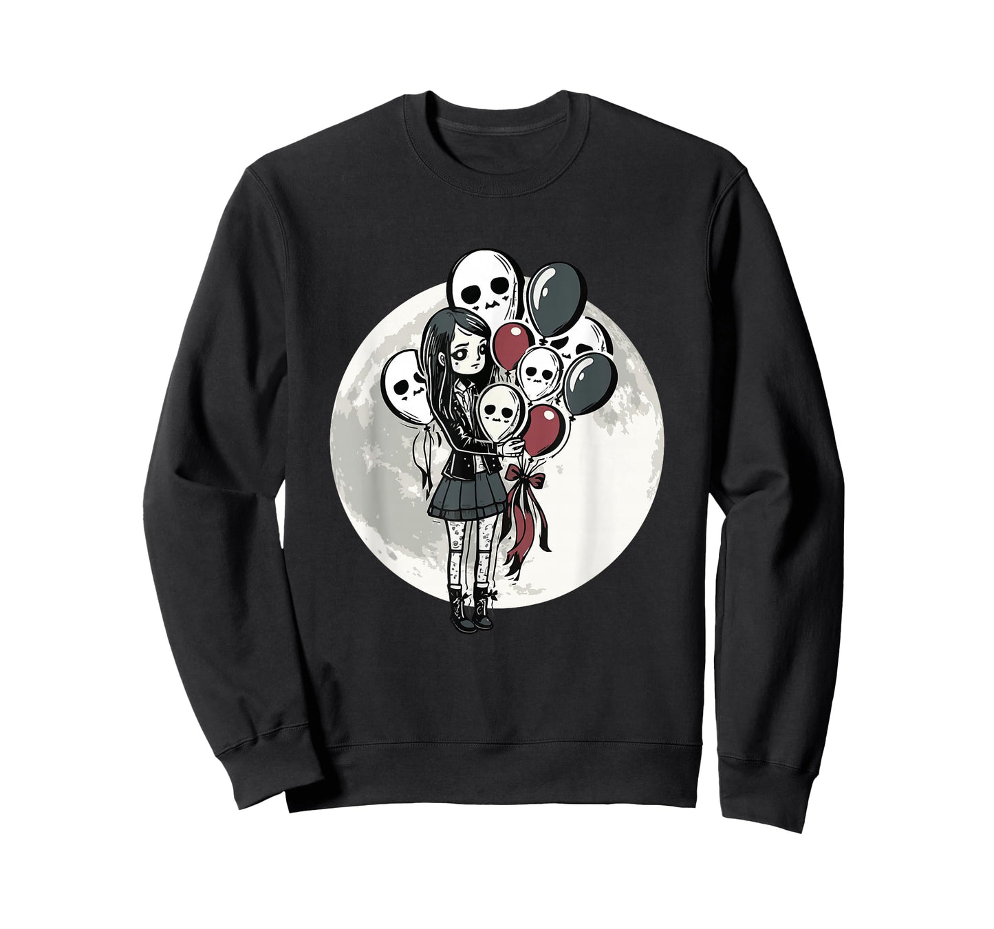 Goth Girl Holding Skull-Balloons - Goth Gothic T-Shirt