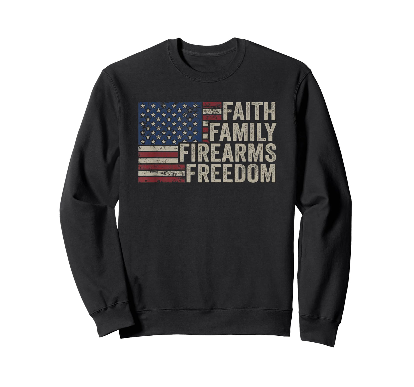 Faith Family Firearms & Freedom - American Flag Pro God Guns T-Shirt Small