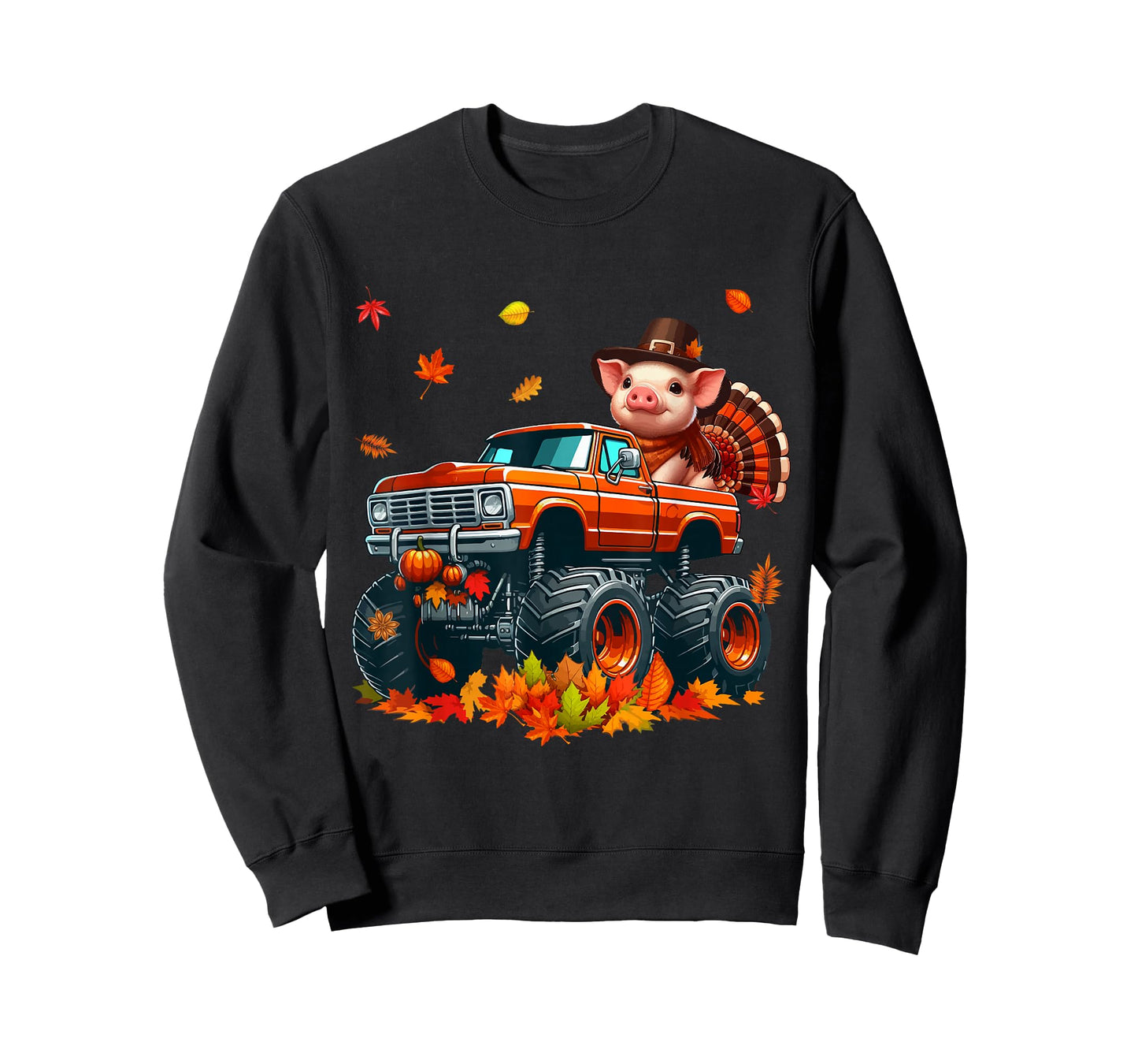 Pig Cosplay Turkey On Monster Truck Thanksgiving Farmer T-Shirt