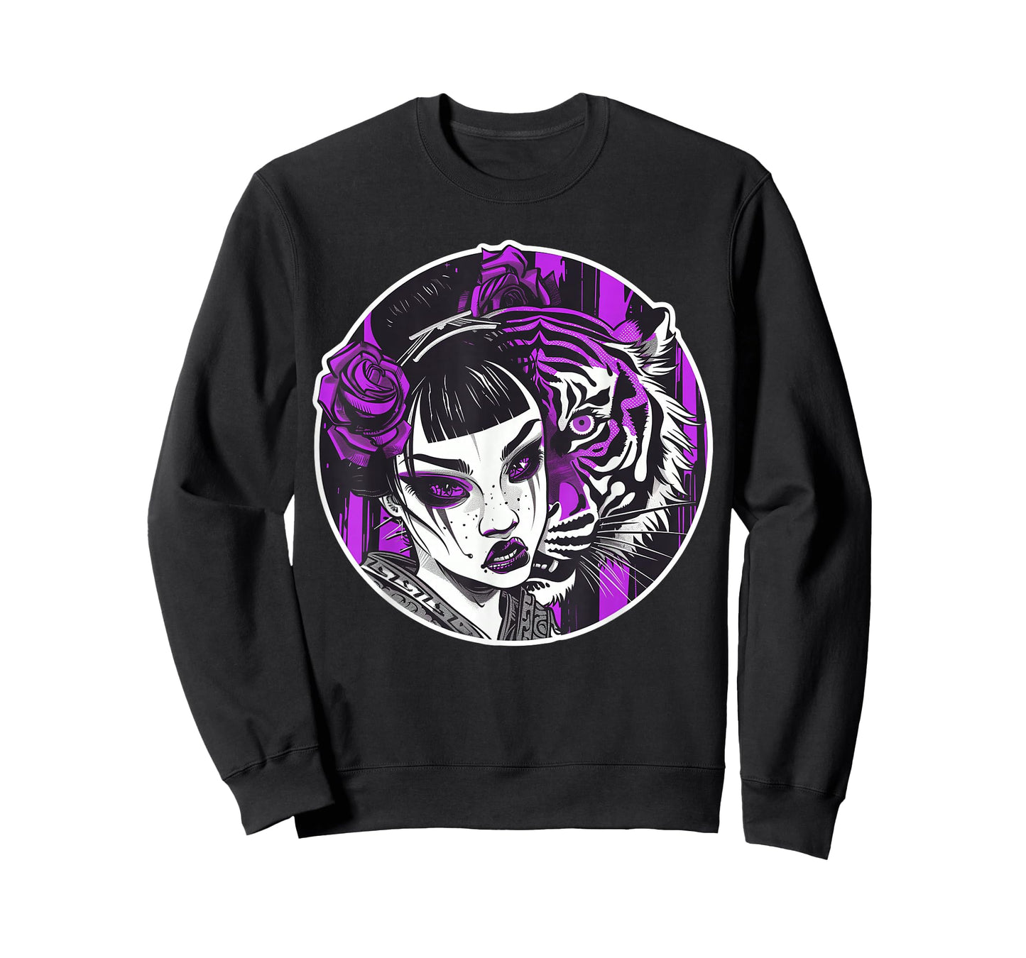 Kawaii Anime Geisha With Tiger Bliss For Otaku Enthusiasts T-Shirt