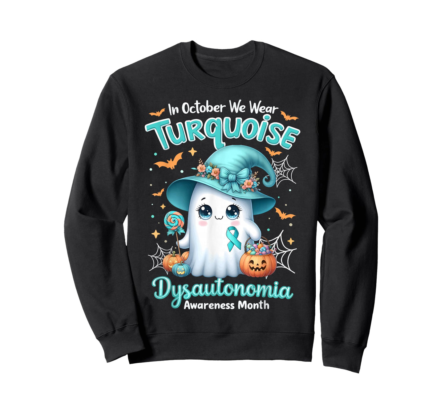 in October We Wear Turquoise Dysautonomia Awareness Ghost T-Shirt