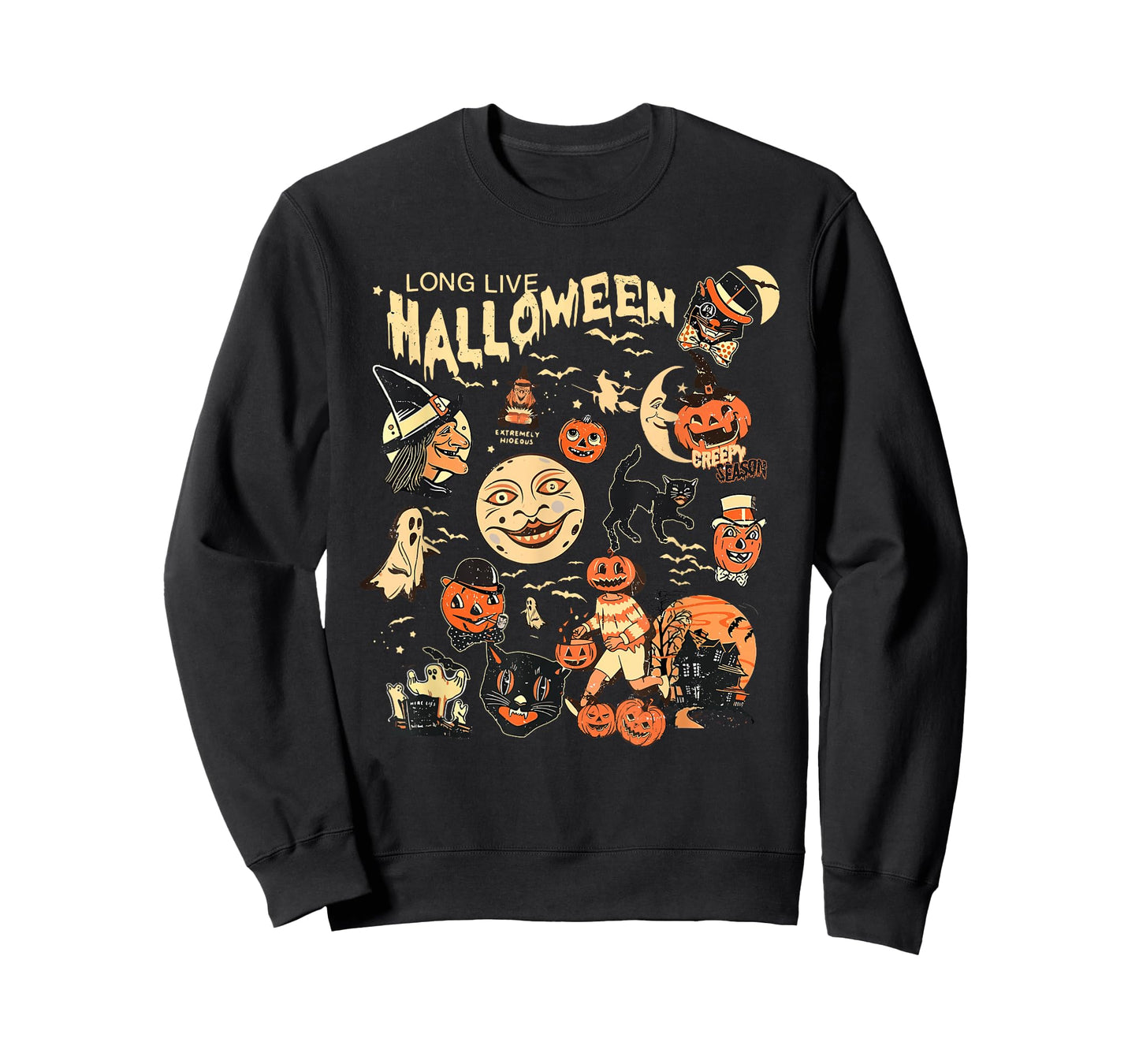 Long Live Halloween Funny Pumpkin Bat Halloween Black Cat T-Shirt