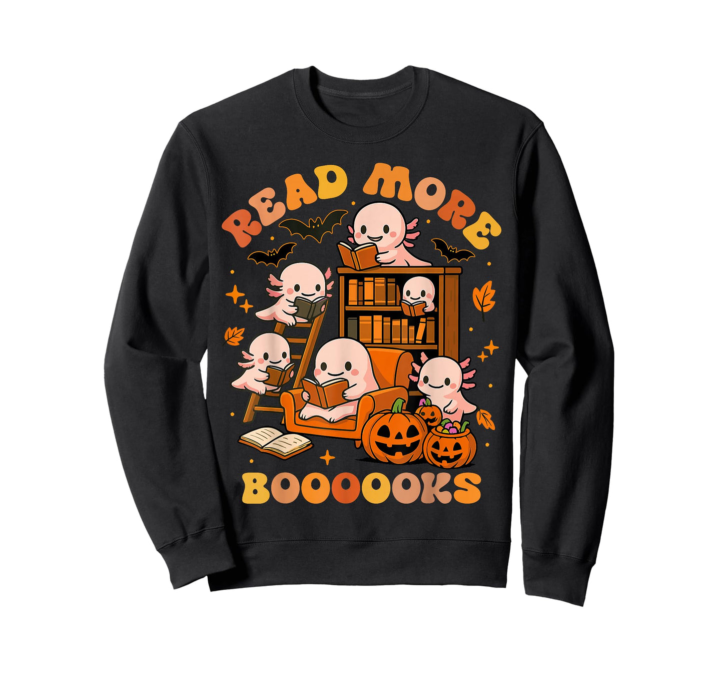 Read More Books Axolotl Reading Book Teacher Halloween Ghost T-Shirt