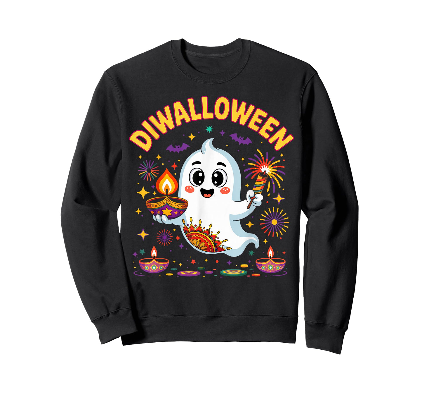 Diwalloween Cute Ghost Halloween Diwali Festival of Lights T-Shirt