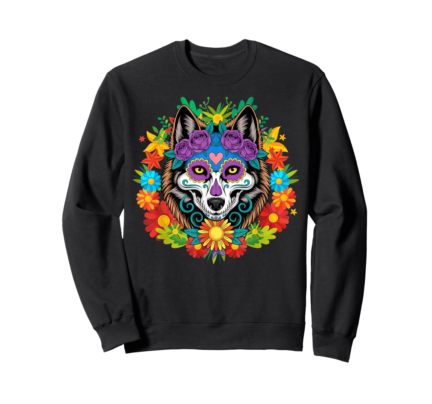 Sugar Skull Wolf Day of Dead Dia De Los Muertos Halloween T-Shirt