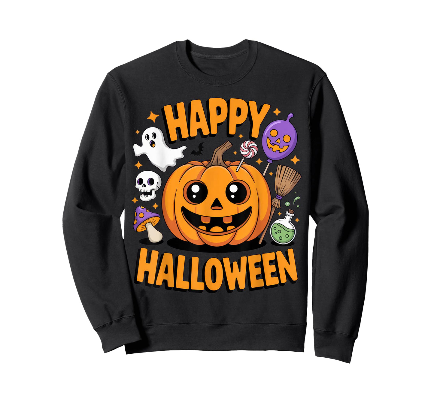 Happy Halloween Cute Pumpkin with Ghost and Witchy Elements T-Shirt