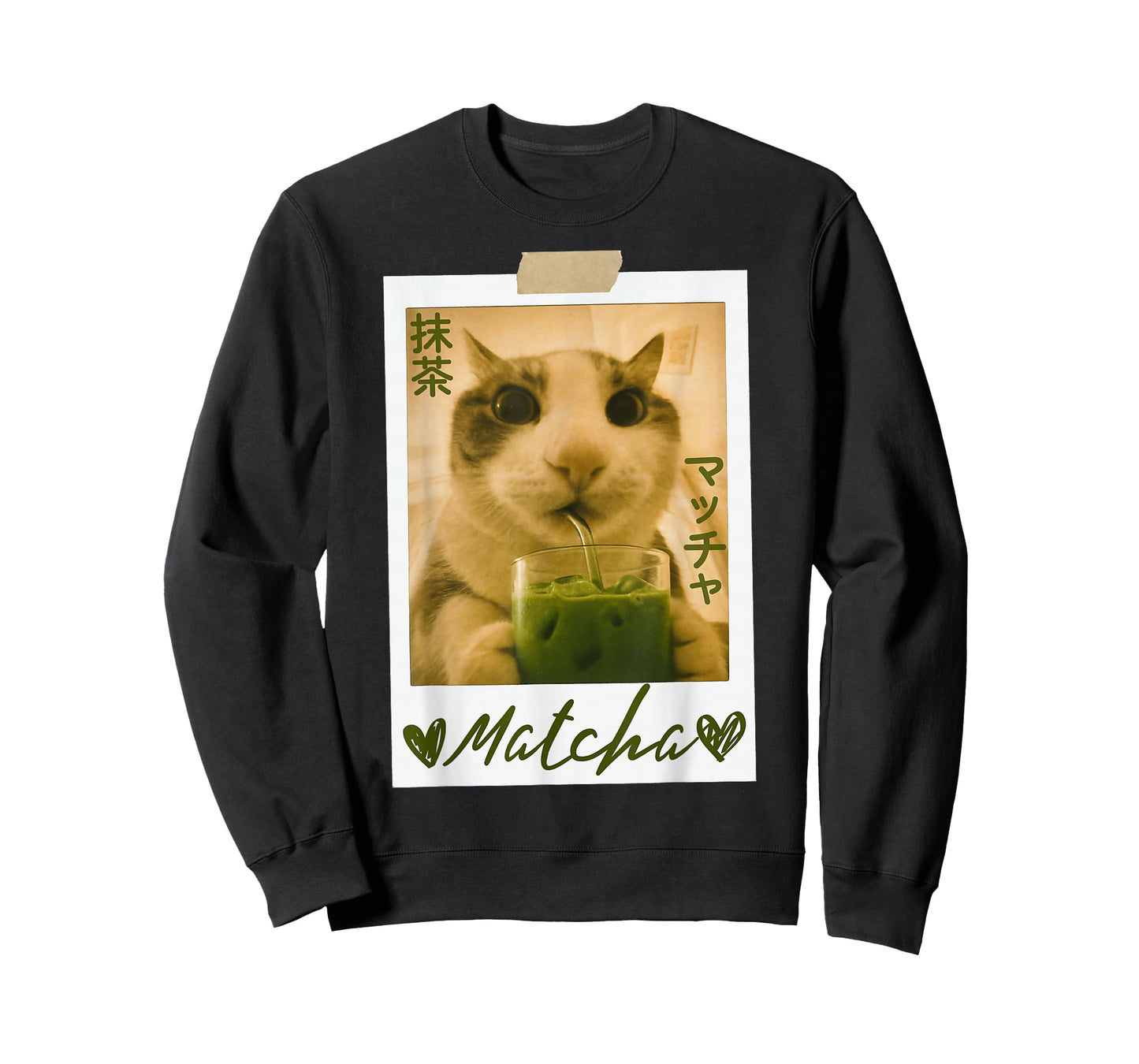 Funny Cat Drinking Matcha Cute Japanese Anime Cat Graphic T-Shirt