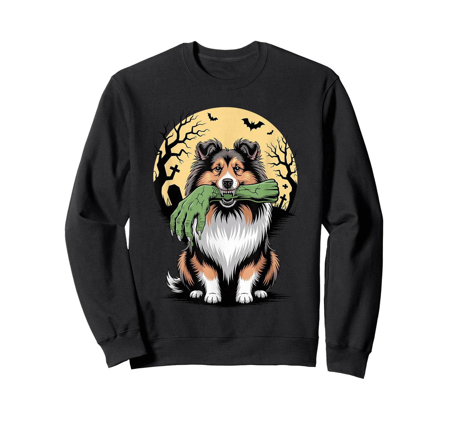 Halloween Moon Zombie Hand Shetland Sheepdog Sheltie T-Shirt