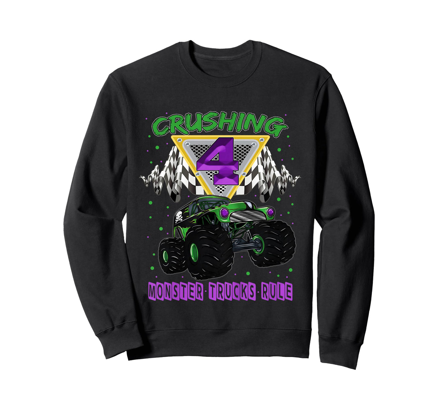 Monster Truck Crushing 4 Years Old Four 4th Birthday T-Shirt