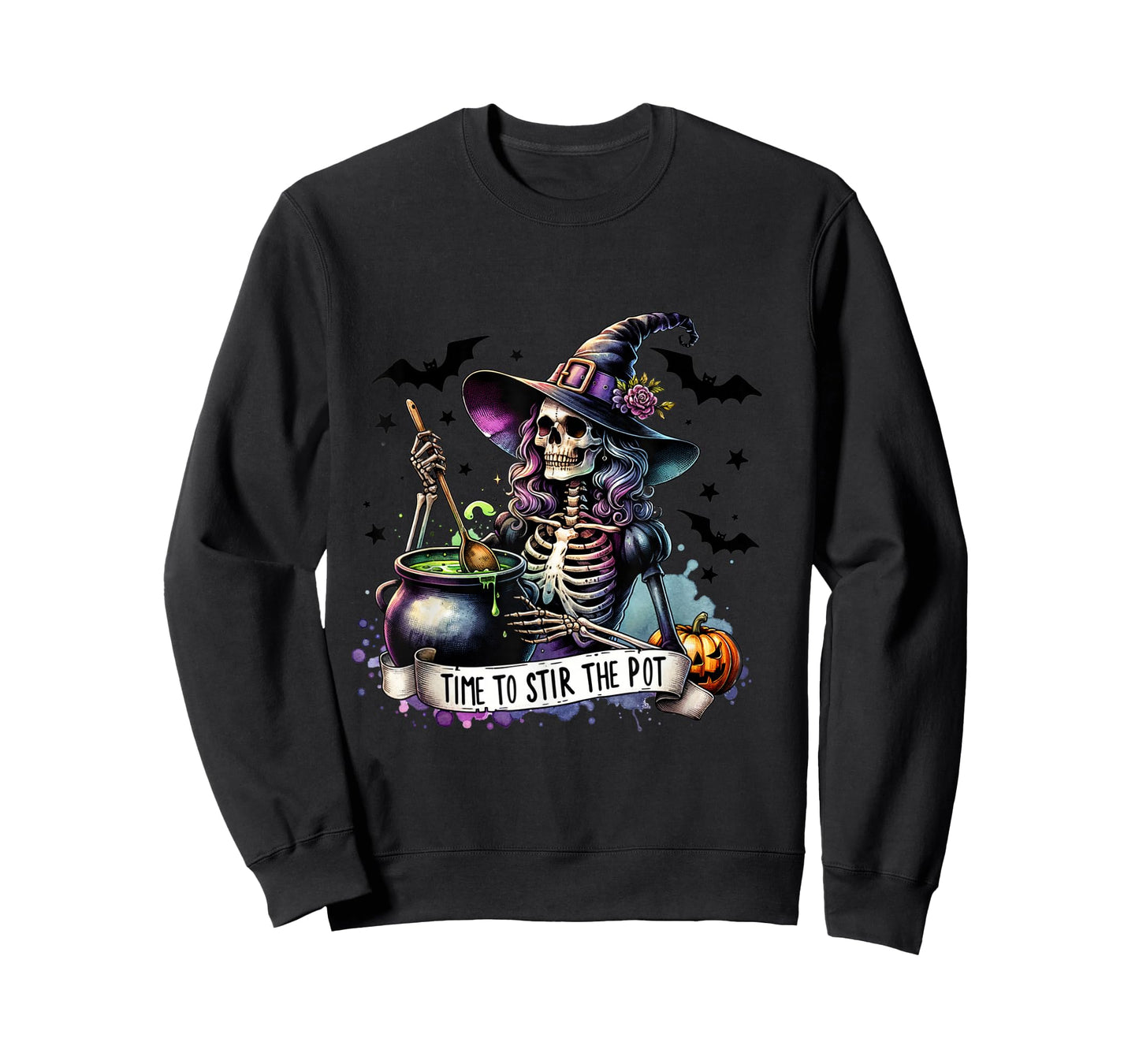 Time To Stir the pot Skeleton Woman Witch Halloween Pin-Up T-Shirt