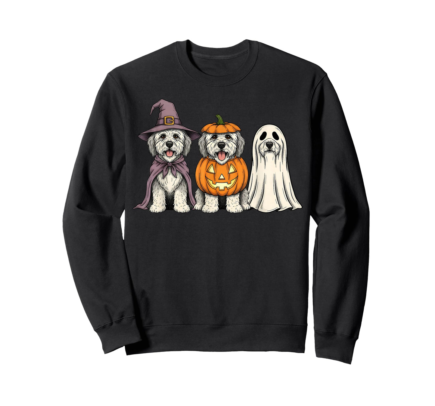 Spooky Ghost Old English Sheepdog Pumpkin Halloween Dog T-Shirt
