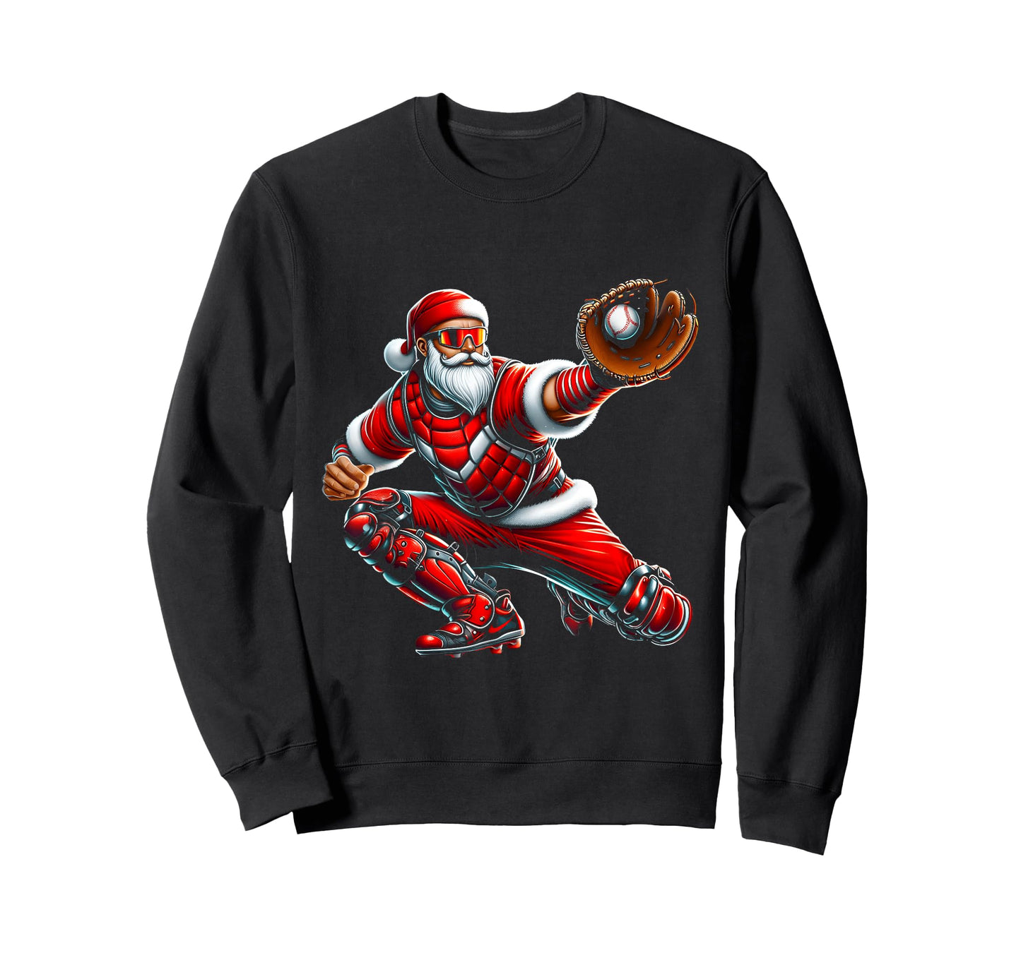 Santa Playing Baseball Catcher Merry Christmas Sport Player T-Shirt