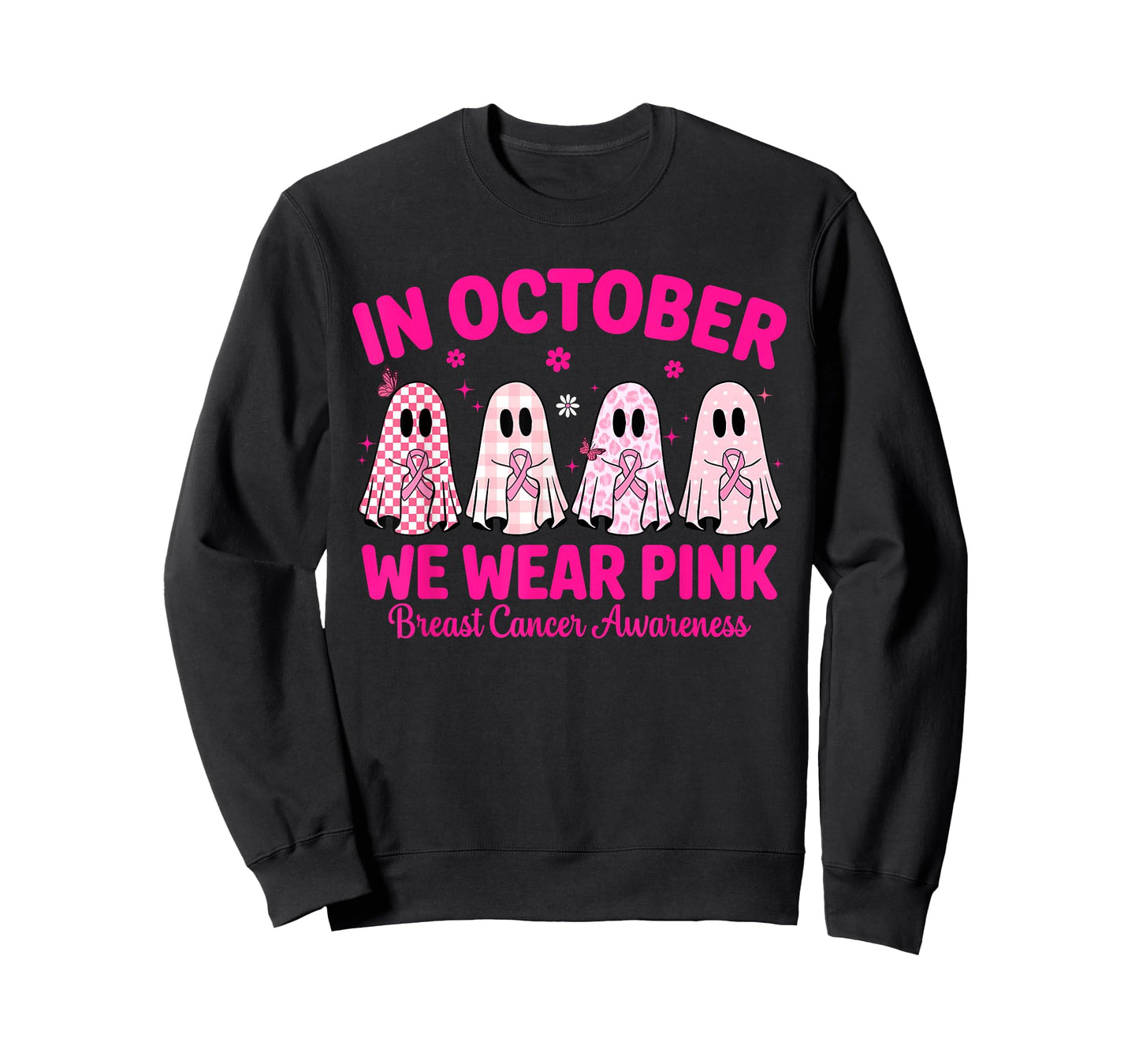 in October We Wear Pink Ghost Breast Cancer Awareness T-Shirt