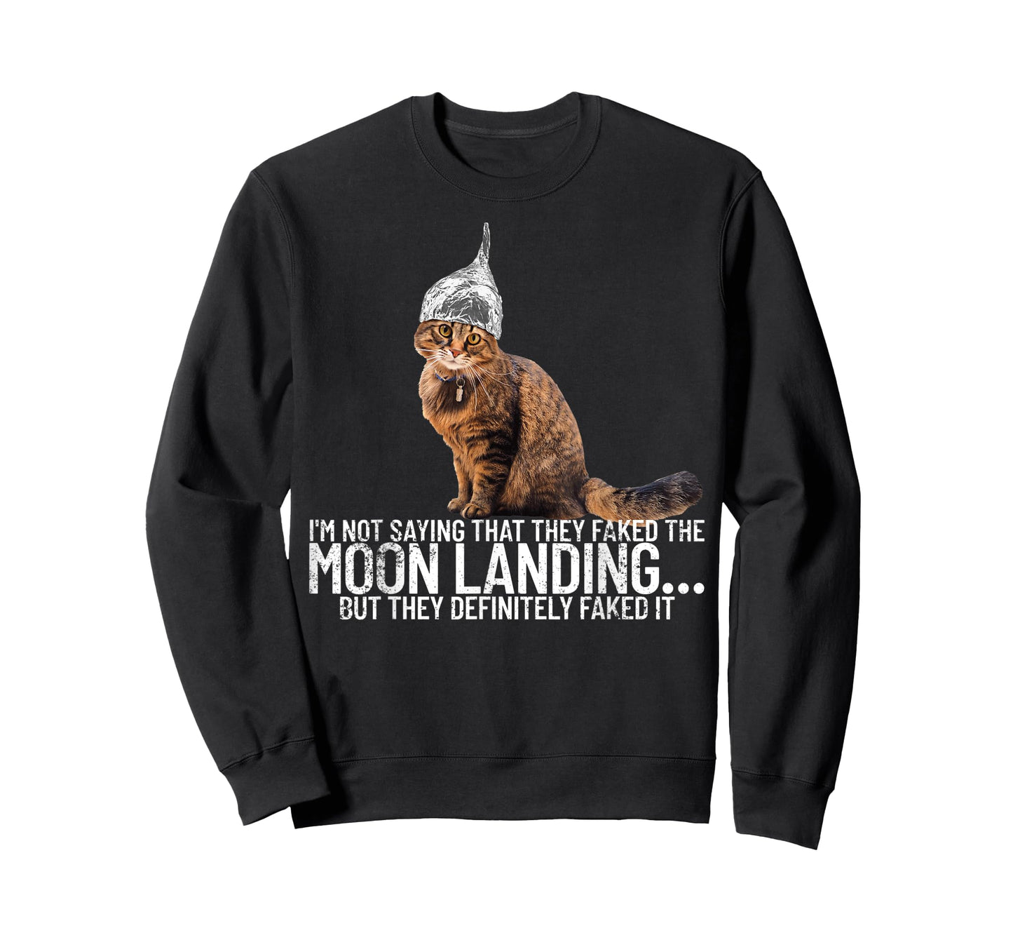 Conspiracy Cat Moon Landing Conspiracy Theory Tin Foil Hat Men Women T-Shirt