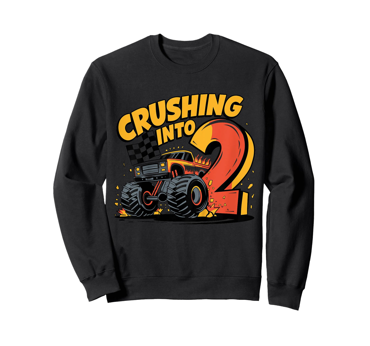 Crushing Into 2 Funny 2nd Birthday 2 Year Old Monster Truck T-Shirt