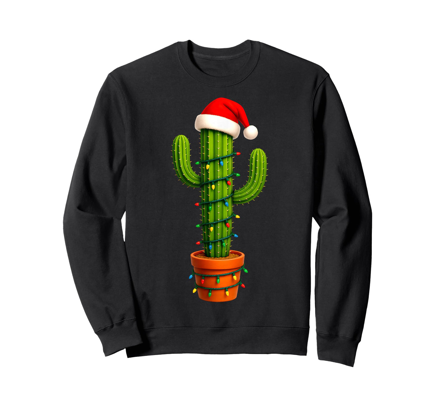 Funny Cactus Santa Hat Xmas Tree Lights Merry Christmas PJS T-Shirt