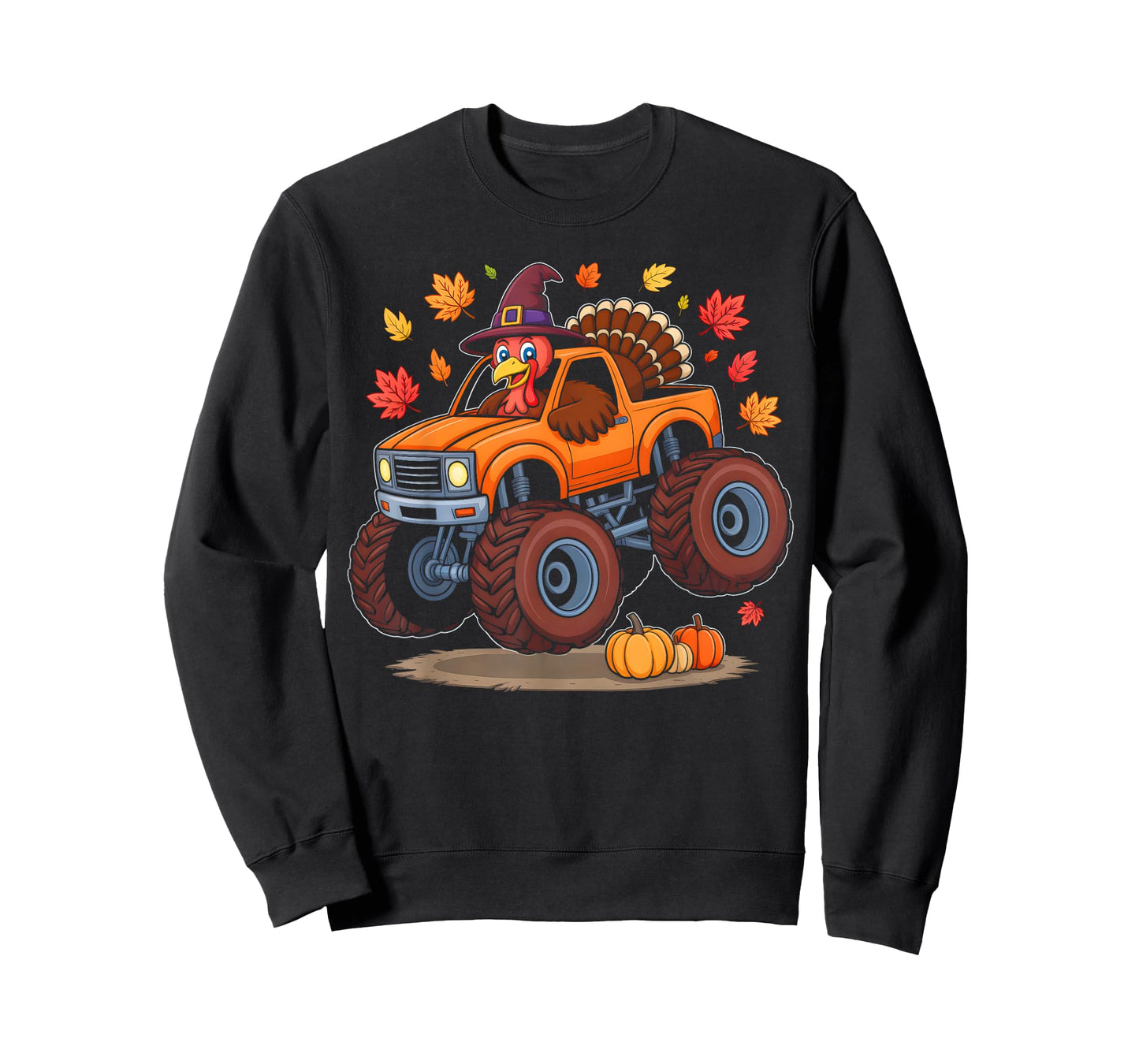 Turkey Monster Truck Thanksgiving Pilgrim Toddlers Boys Kids T-Shirt