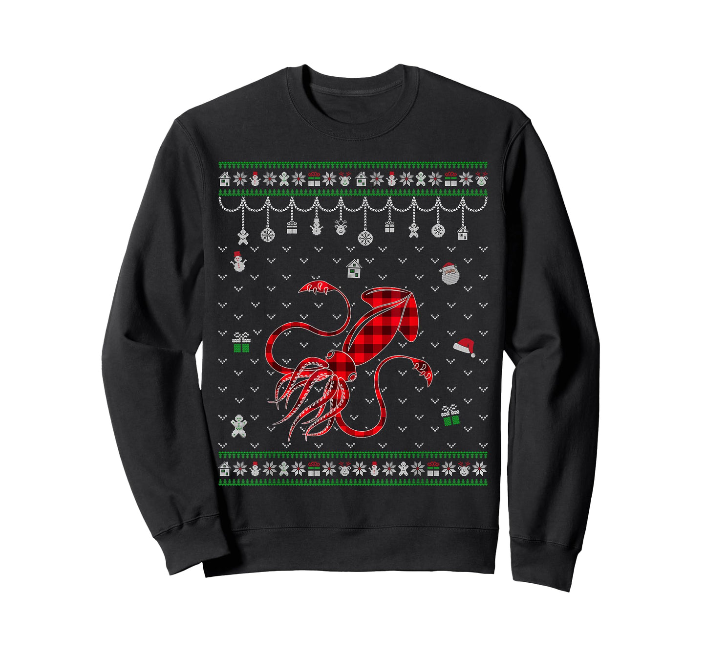 Red Plaid Squid Lover Funny Ugly Christmas Sweater T-Shirt