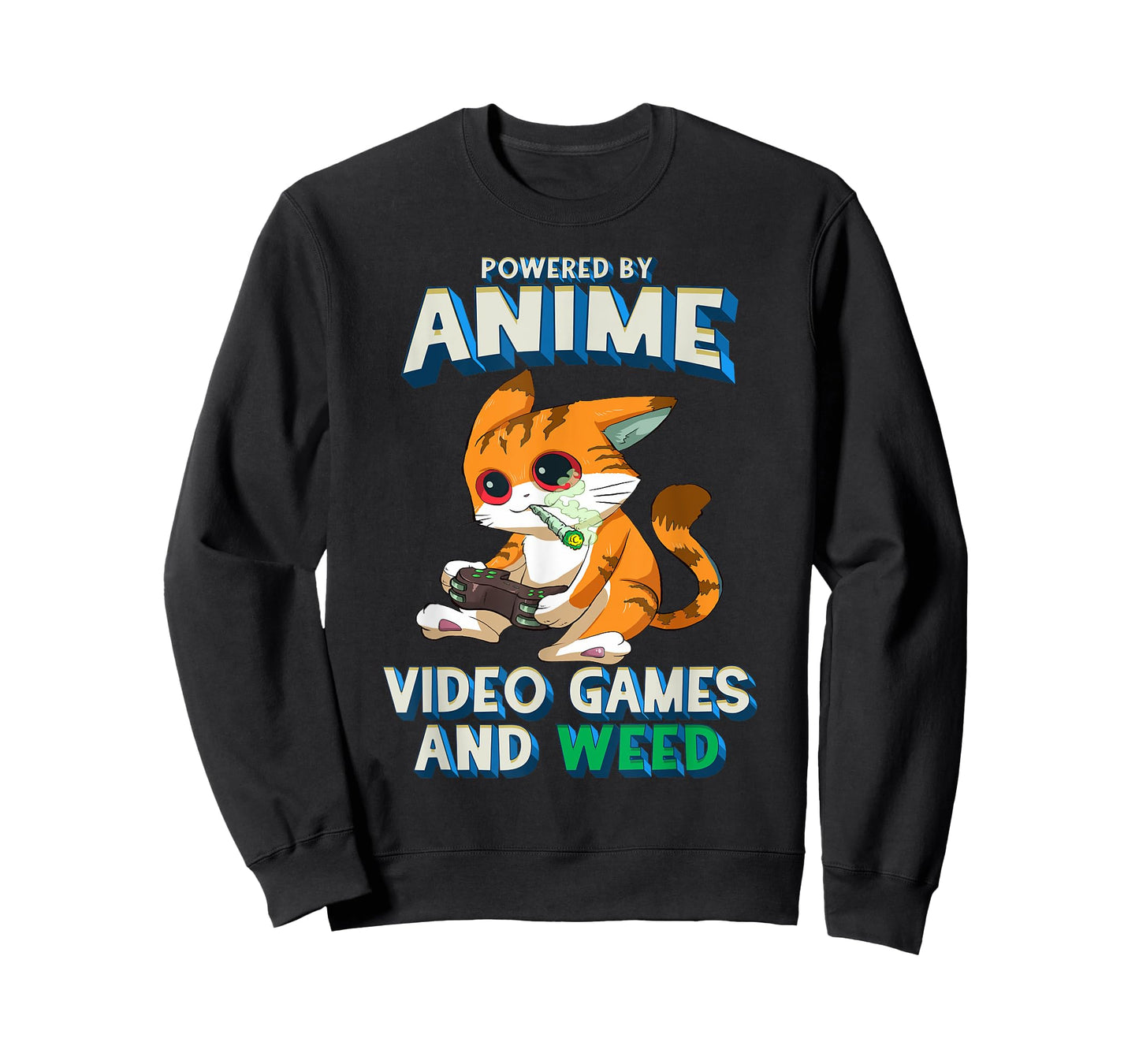 Powered By Anime Video Games Weed Kawaii Gamer Cat Cannabis T-Shirt
