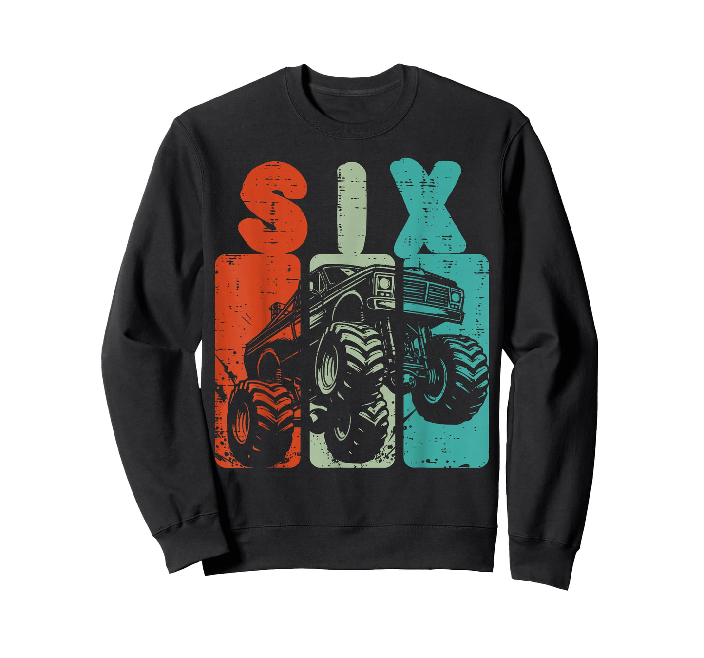 6th Birthday Monster Truck Six Retro 6 Bday Boys Kids Youth T-Shirt