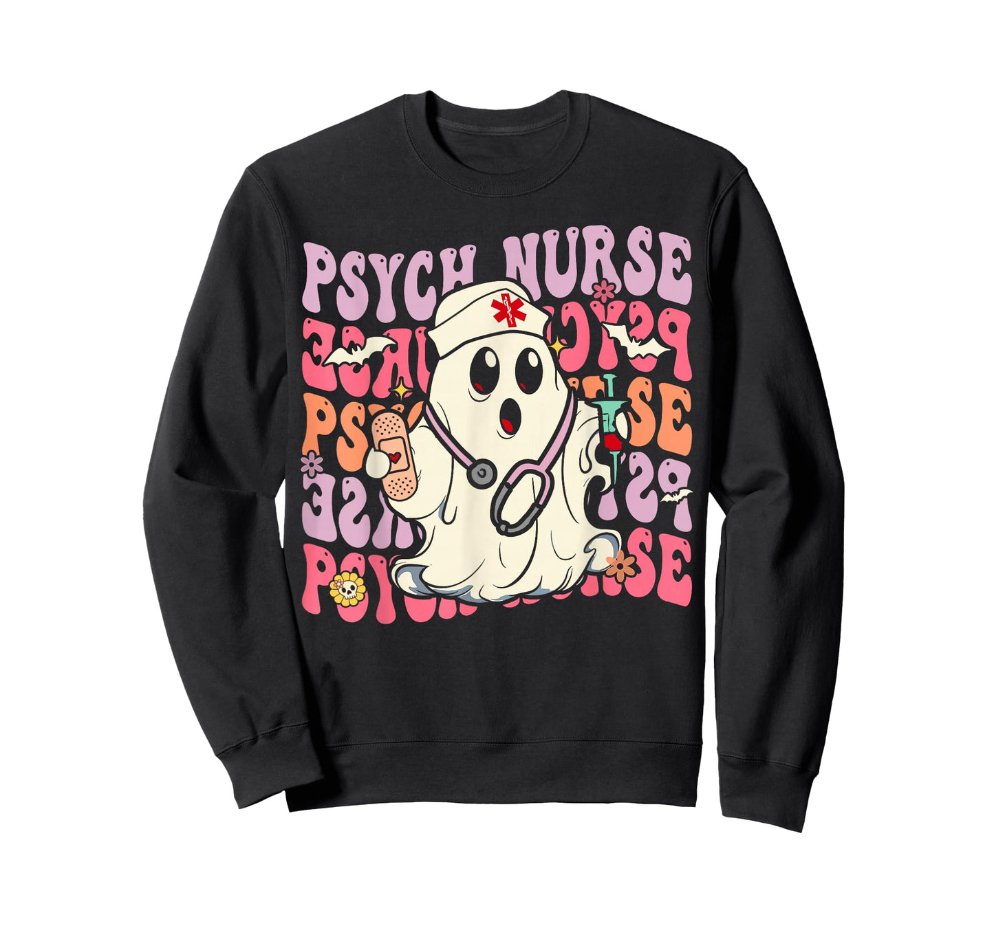 Retro Psych Nurse Groovy Halloween Psychiatric Nurse T-Shirt