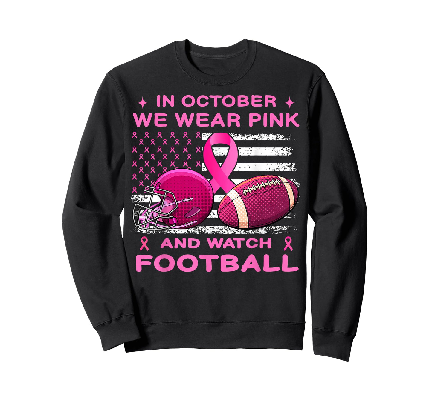 In October We Wear Pink Breast Cancer flag football men boys T-Shirt