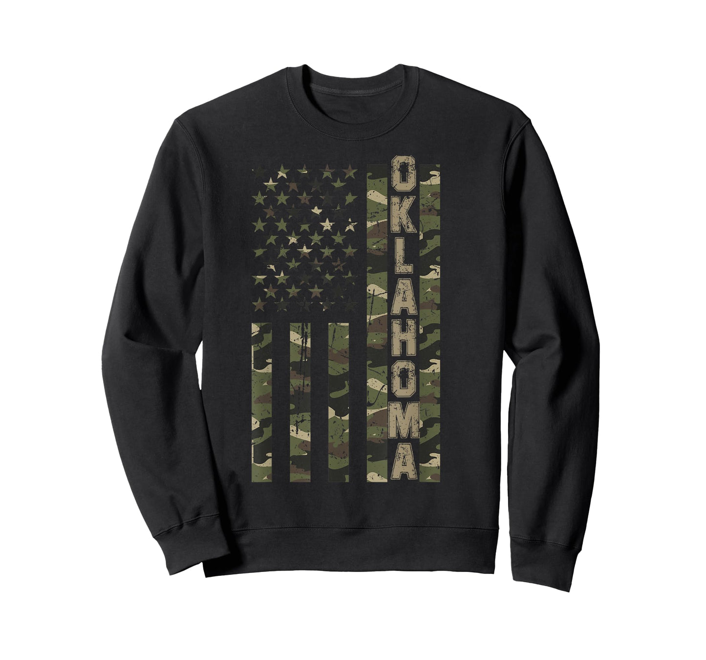 Oklahoma United States Distressed Camo w US Flag T-Shirt