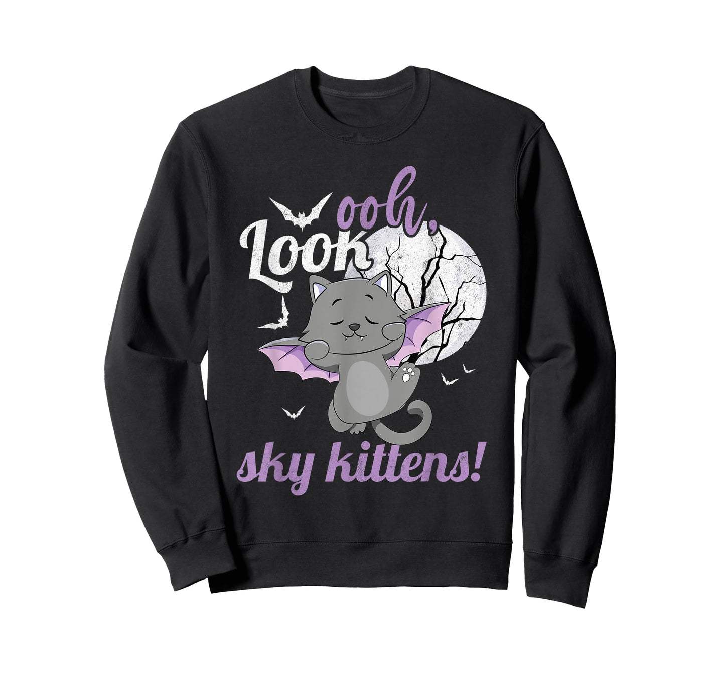 Oh Look Sky Kittens Funny Halloween Bat Cat Women T-Shirt