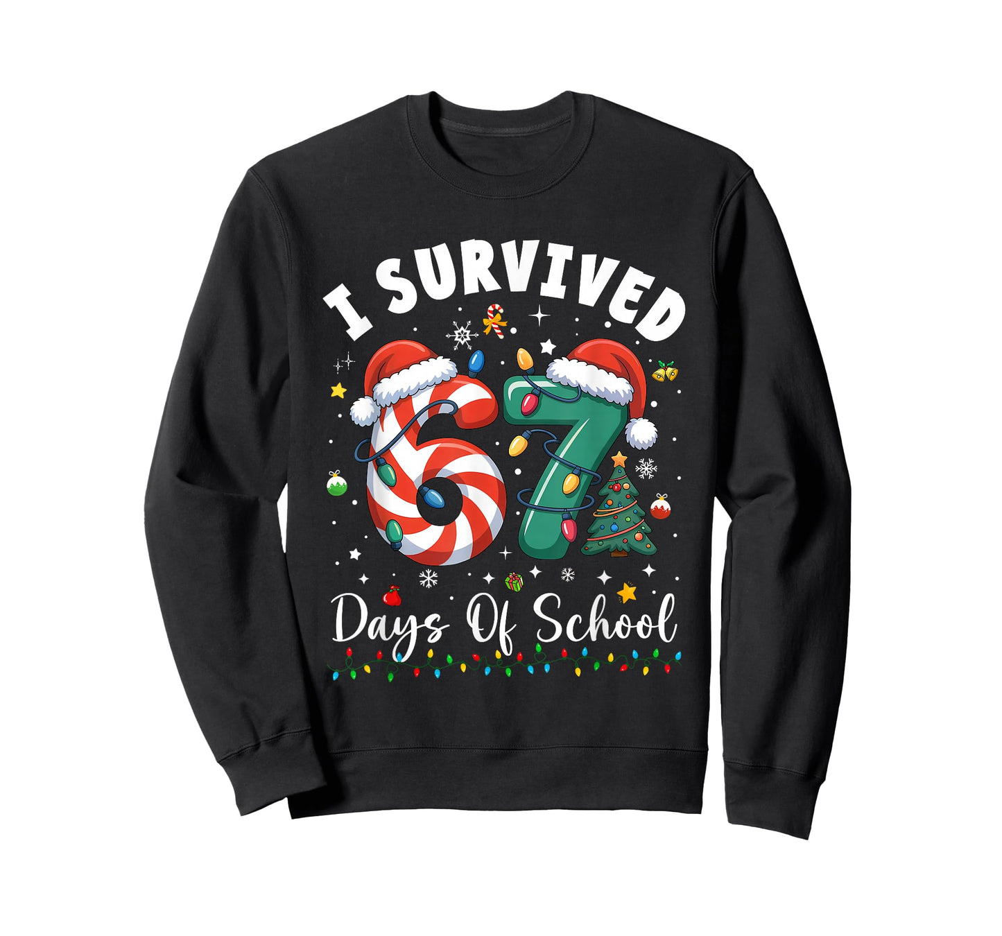 I Survived 67 Days of School Christmas Candy Cane Six Seven T-Shirt