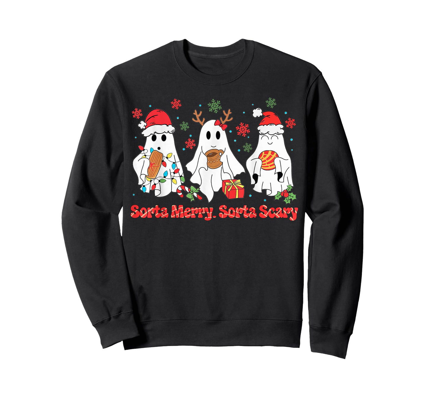 Funny Christmas Sorta Merry Sorta Scary Ghost Xmas Lights PJ T-Shirt