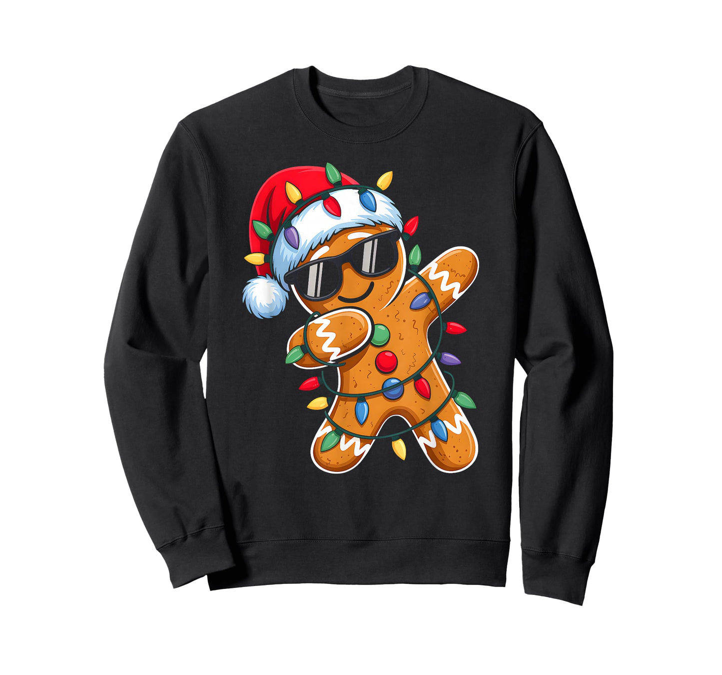 Dabbing Gingerbread Christmas Lights Santa Hat Xmas Pajamas T-Shirt