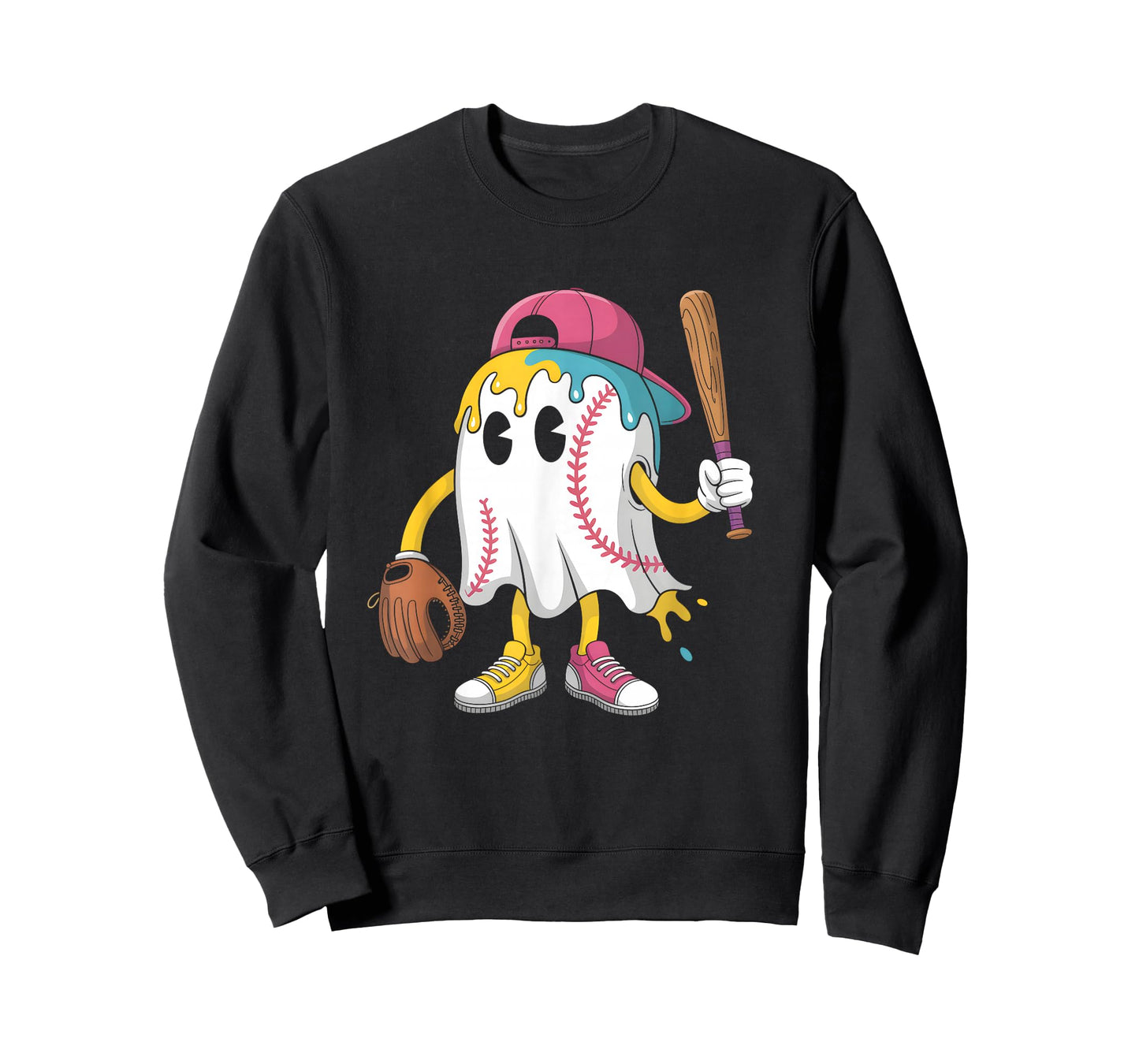Ice Cream Drip Ghost Baseball Spots Baseball Drip Halloween T-Shirt