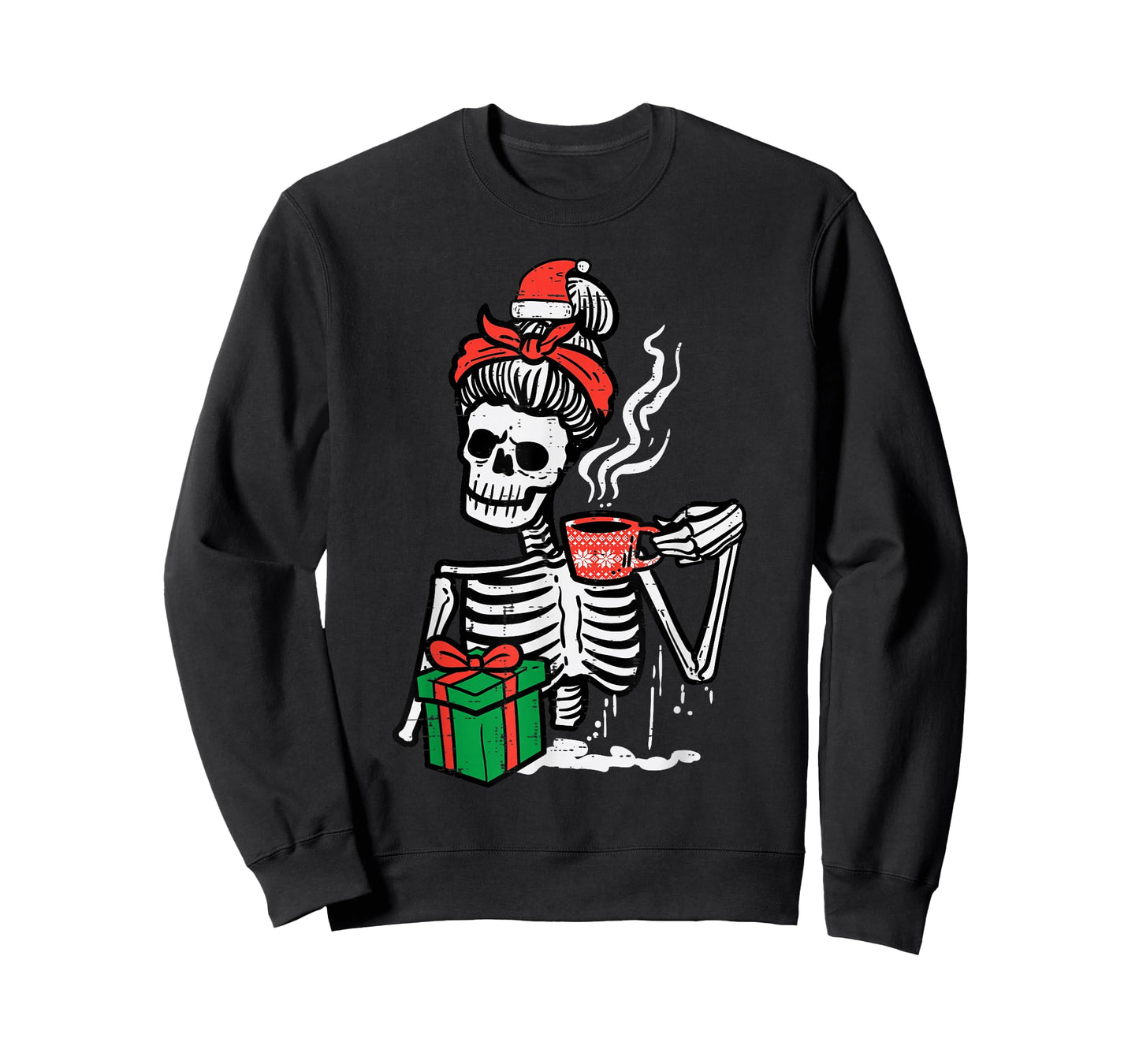 Christmas Skeleton Messy Bun Coffee Xmas Mom Women Girls T-Shirt
