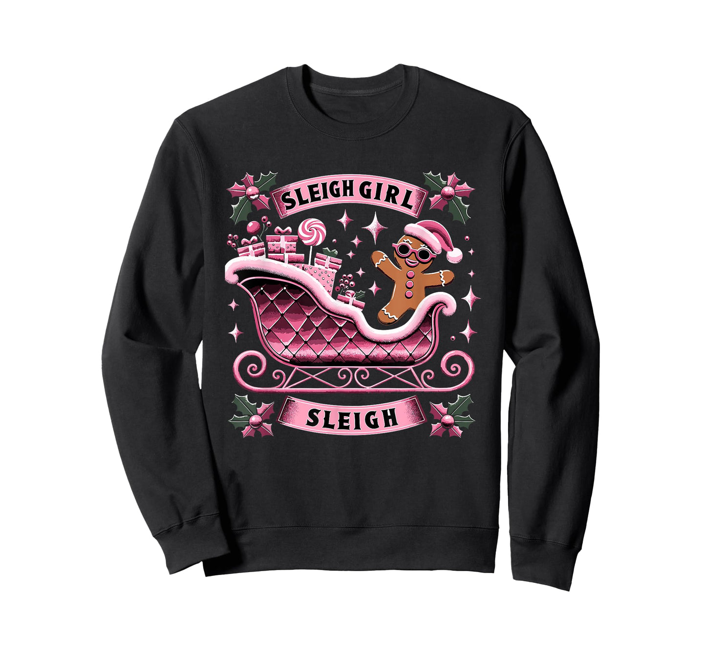 Groovy Pink Christmas Candy Sleigh Girl Gingerbread Holiday T-Shirt