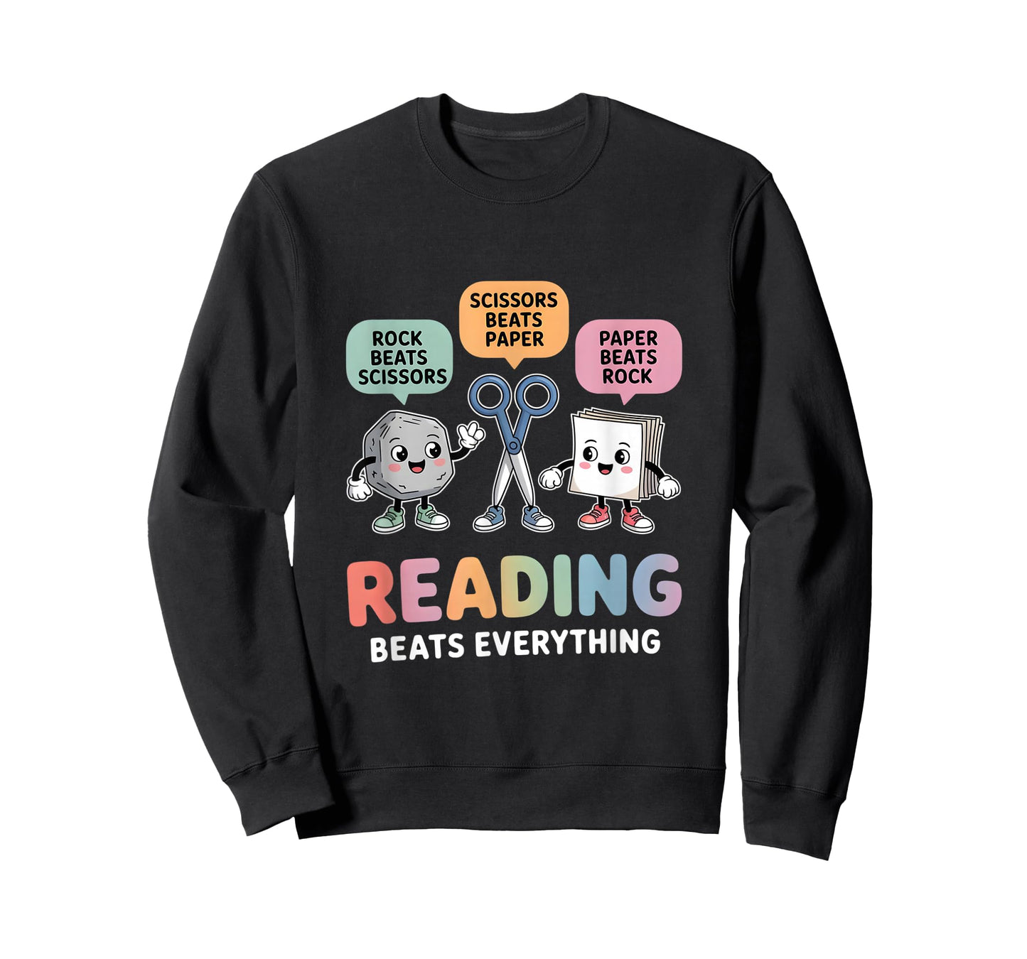 Reading Beats Everything Teacher Rock Paper Scissors T-Shirt
