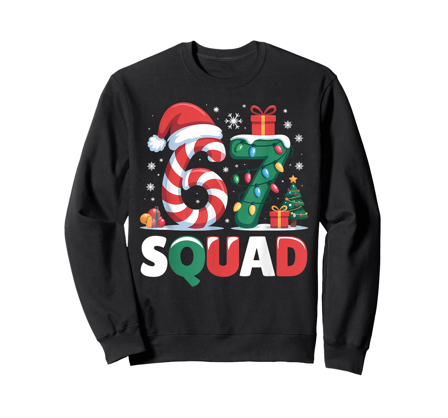 Christmas 67 Squad Brainrot Funny Candy Cane Lights Holiday T-Shirt