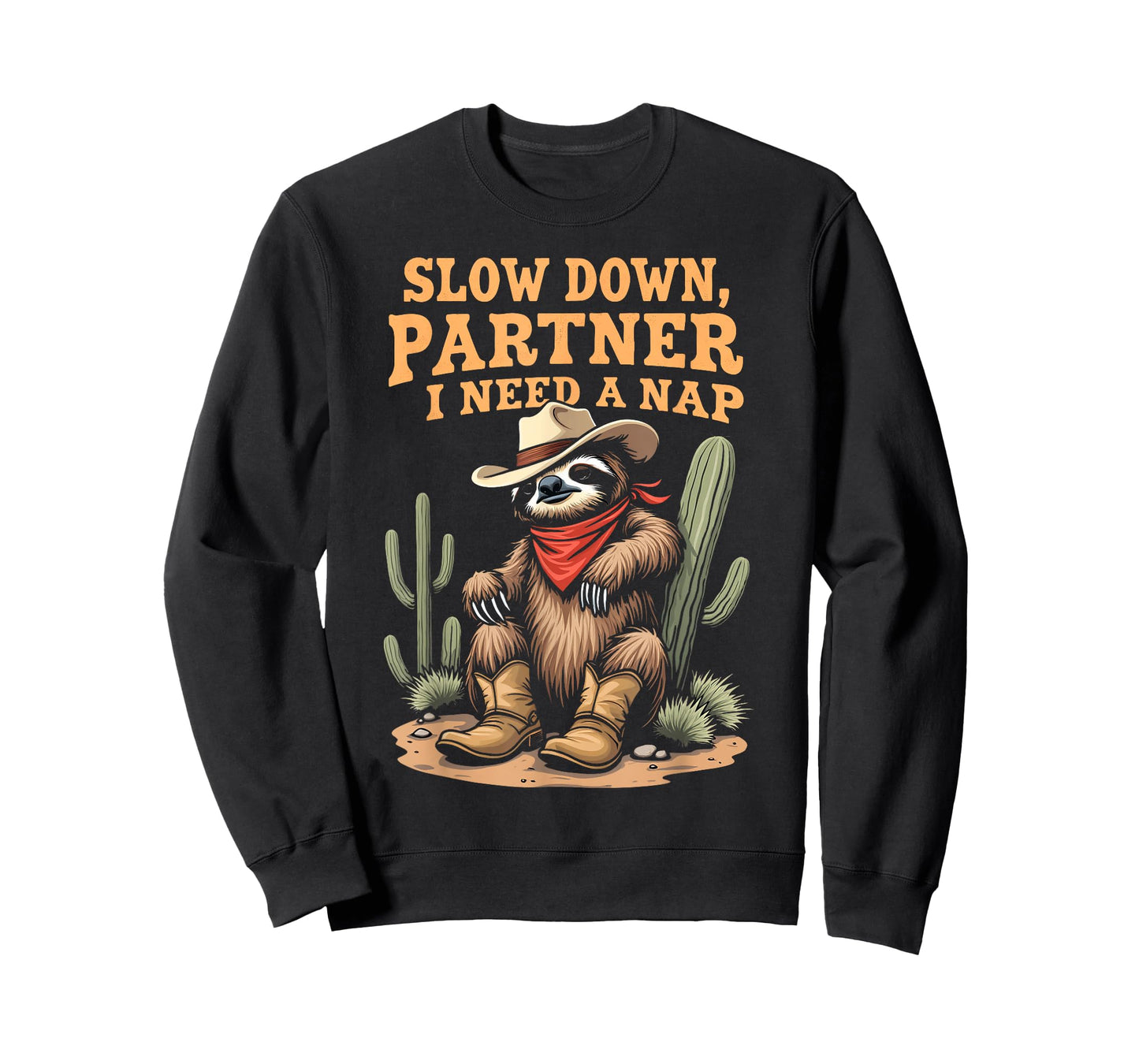 Slow Down Partner I Need A Nap Western Cowboy Lazy Sloth T-Shirt
