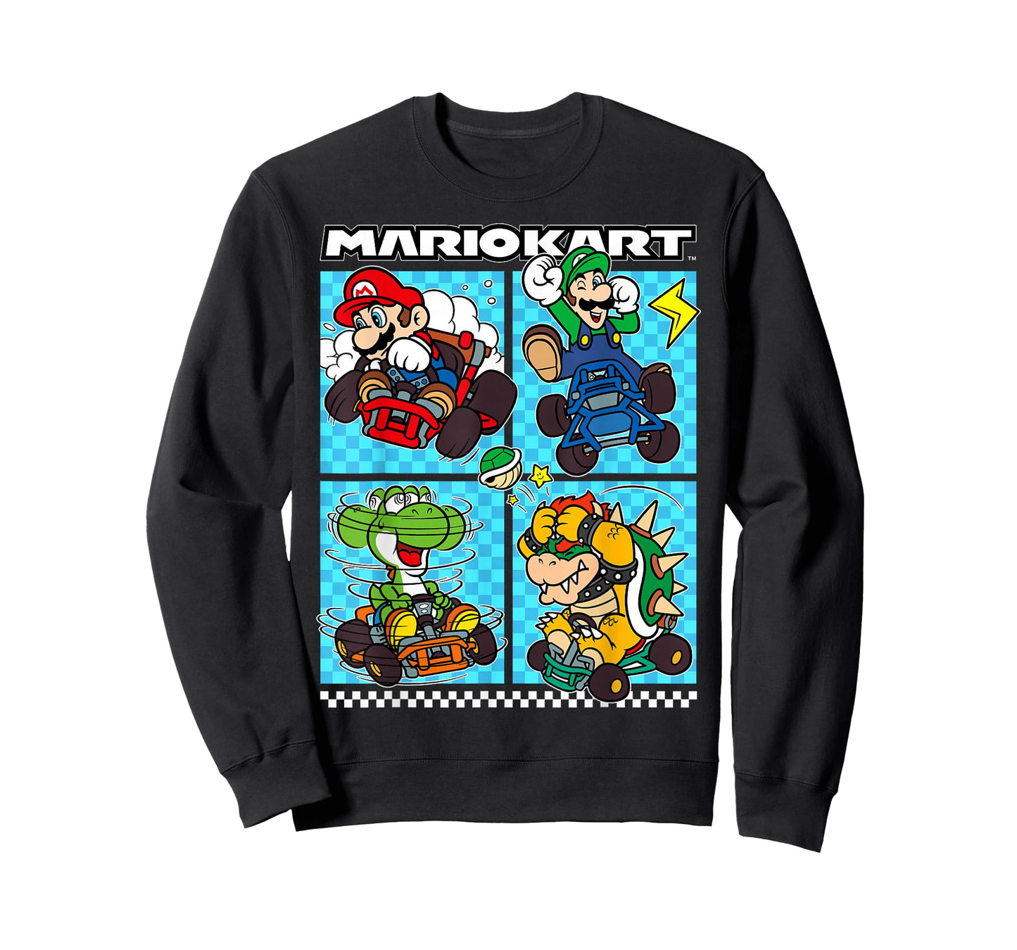 Mario Kart Group Graphic T-Shirt - Classic Fit, Crew Neck, Black, Adult
