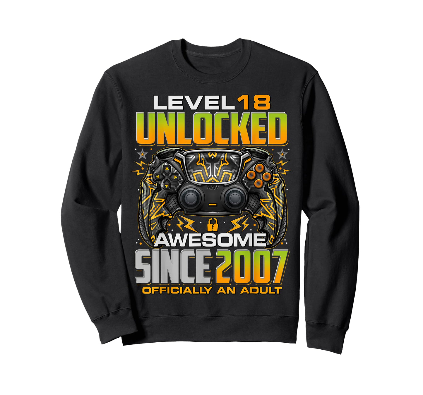 Level 18 Unlocked Awesome Since 2007 18th Birthday Gaming T-Shirt