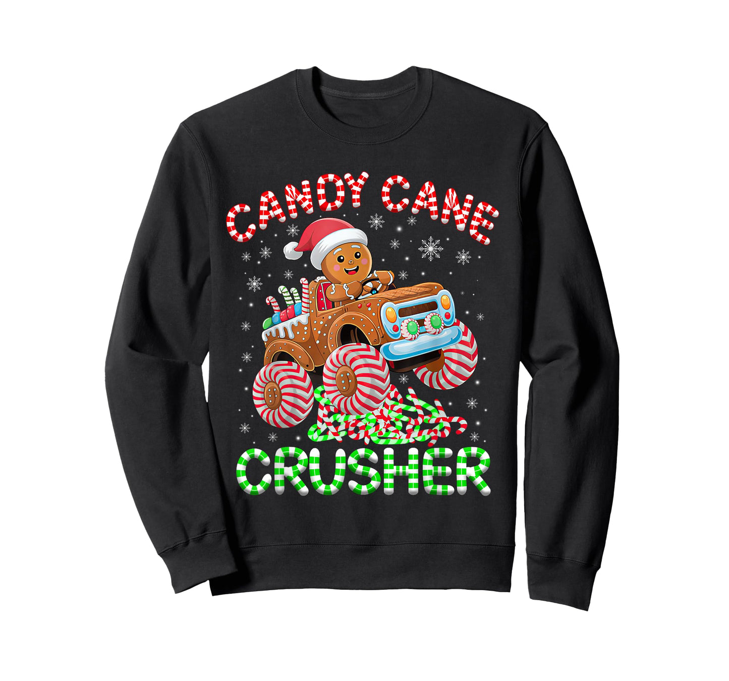 Kids Christmas Gingerbread Candy Cane Crusher Monster Truck T-Shirt