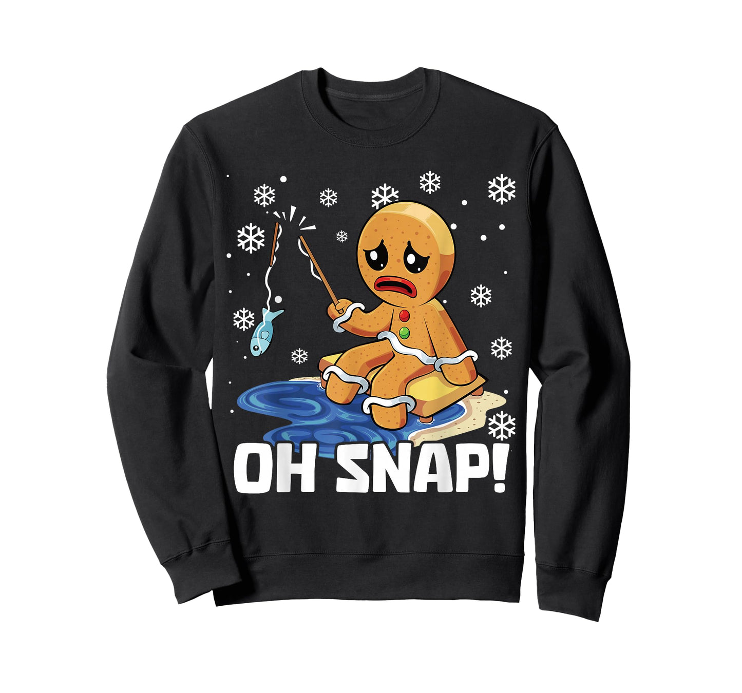 Christmas Gingerbread Man Oh Snap Ice Fishing T-Shirt
