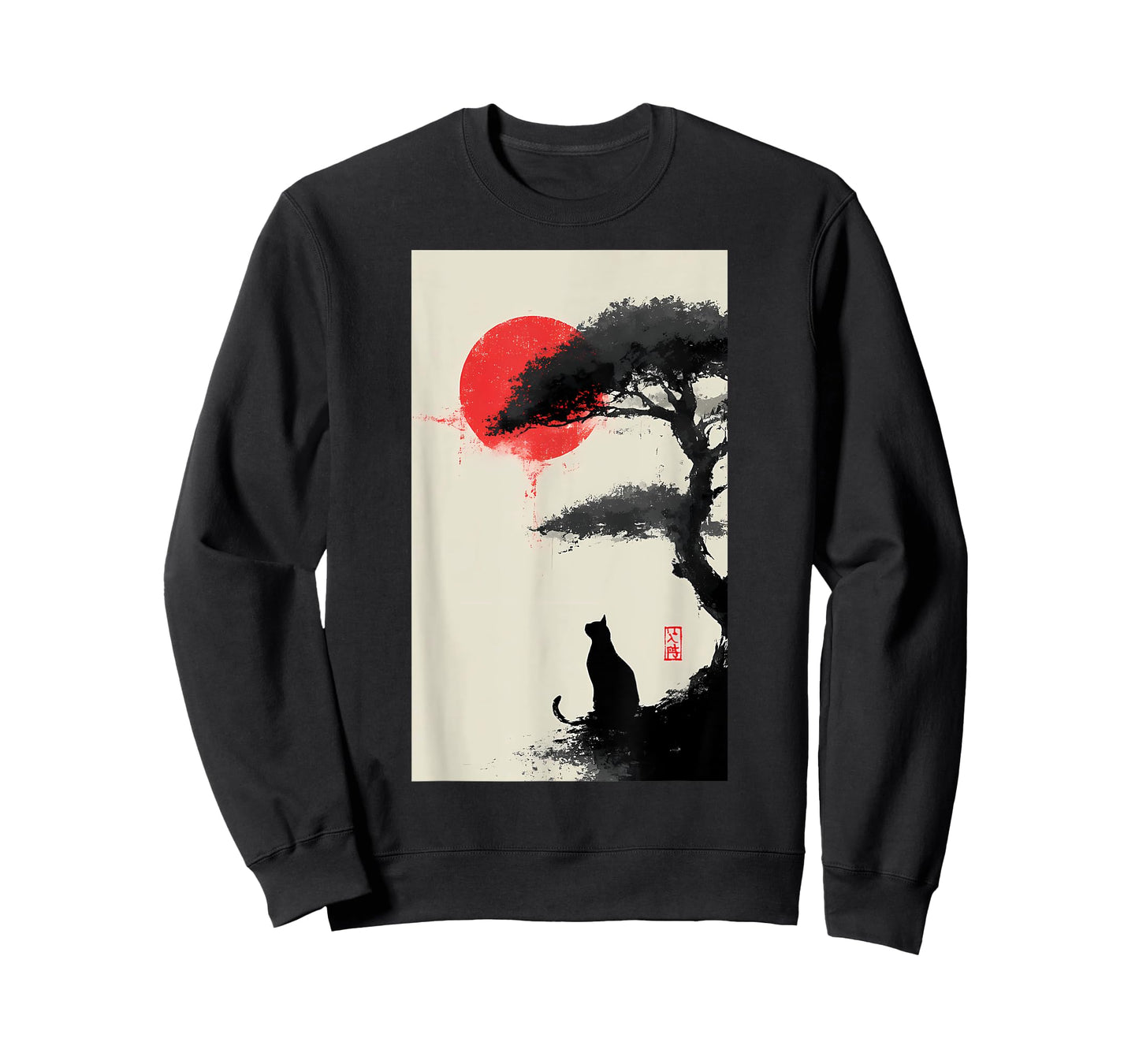 Black Cat Vintage Japan Art Japanese Theme Retro Print T-Shirt