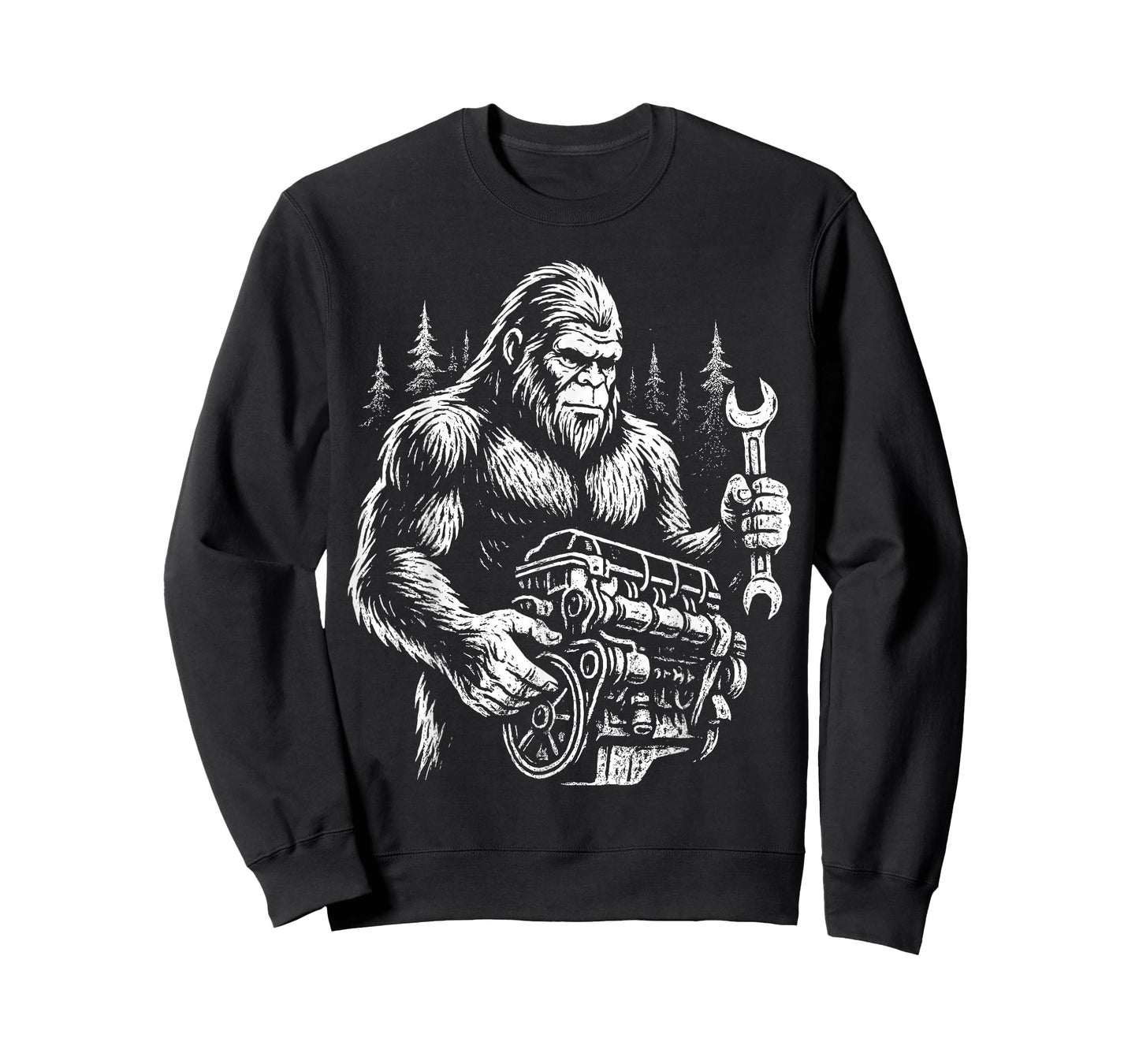 Funny Mechanic Bigfoot Sasquatch Engine Car Repair T-Shirt