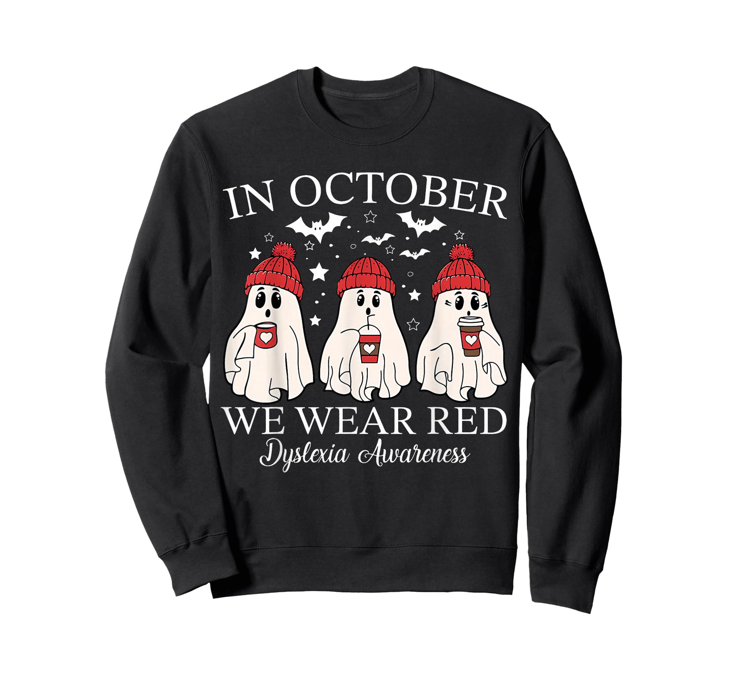in October We Wear Red Ghost Teacher Dyslexia Awareness T-Shirt