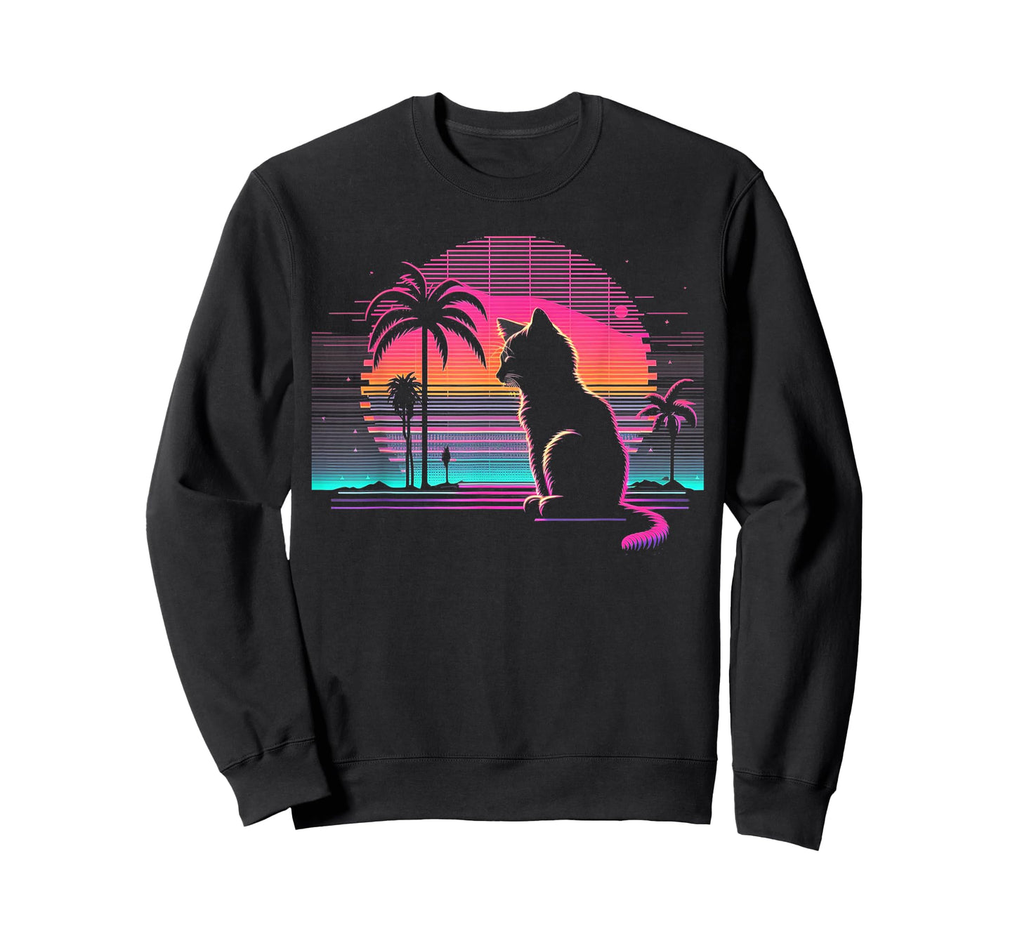 Cat Vaporwave Retrowave Aesthetic Synthwave 80s Palm Tree T-Shirt