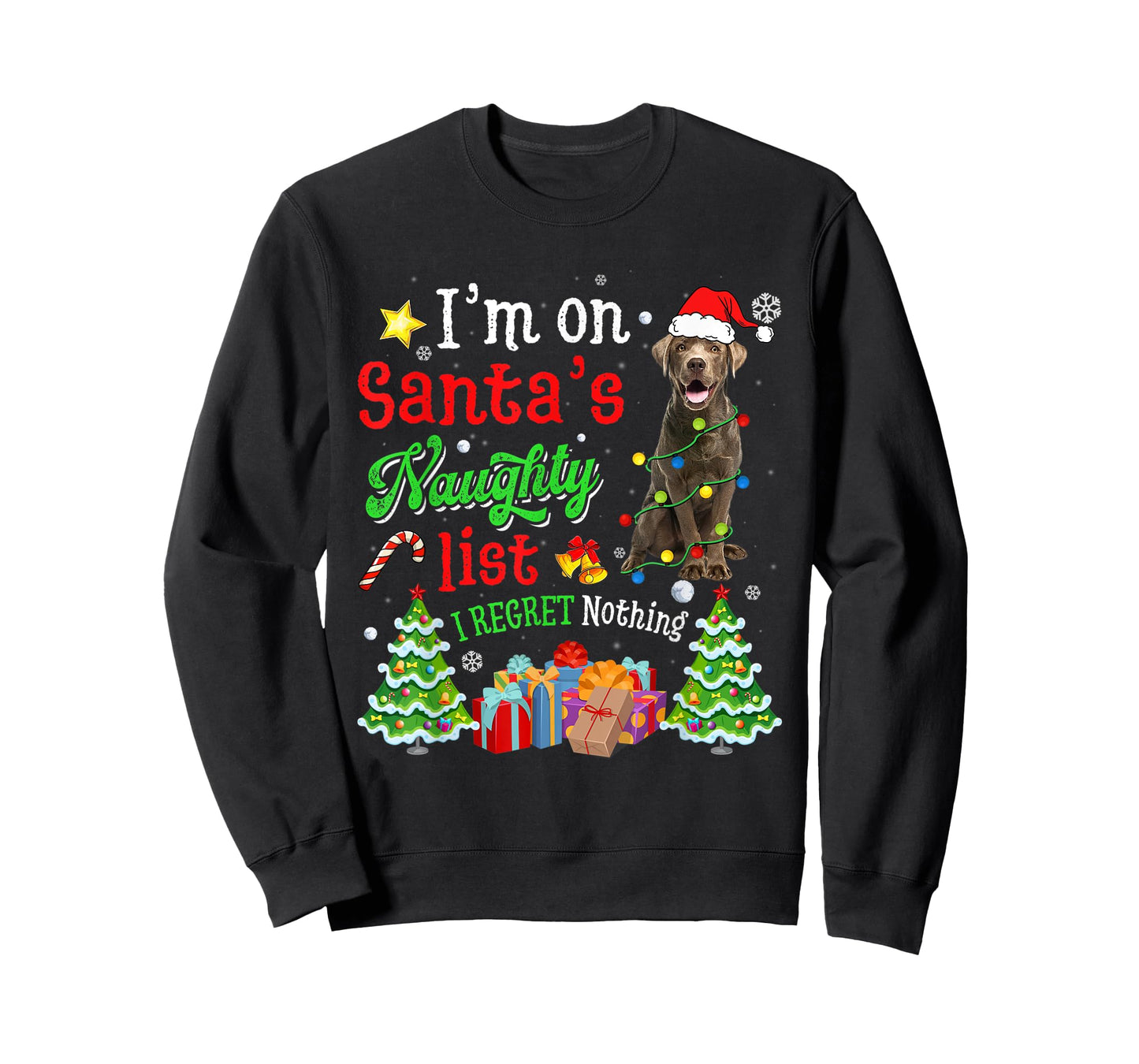 Labrador Dog On Santa's Naughty Funny List Xmas T-Shirt for Men Women Kids