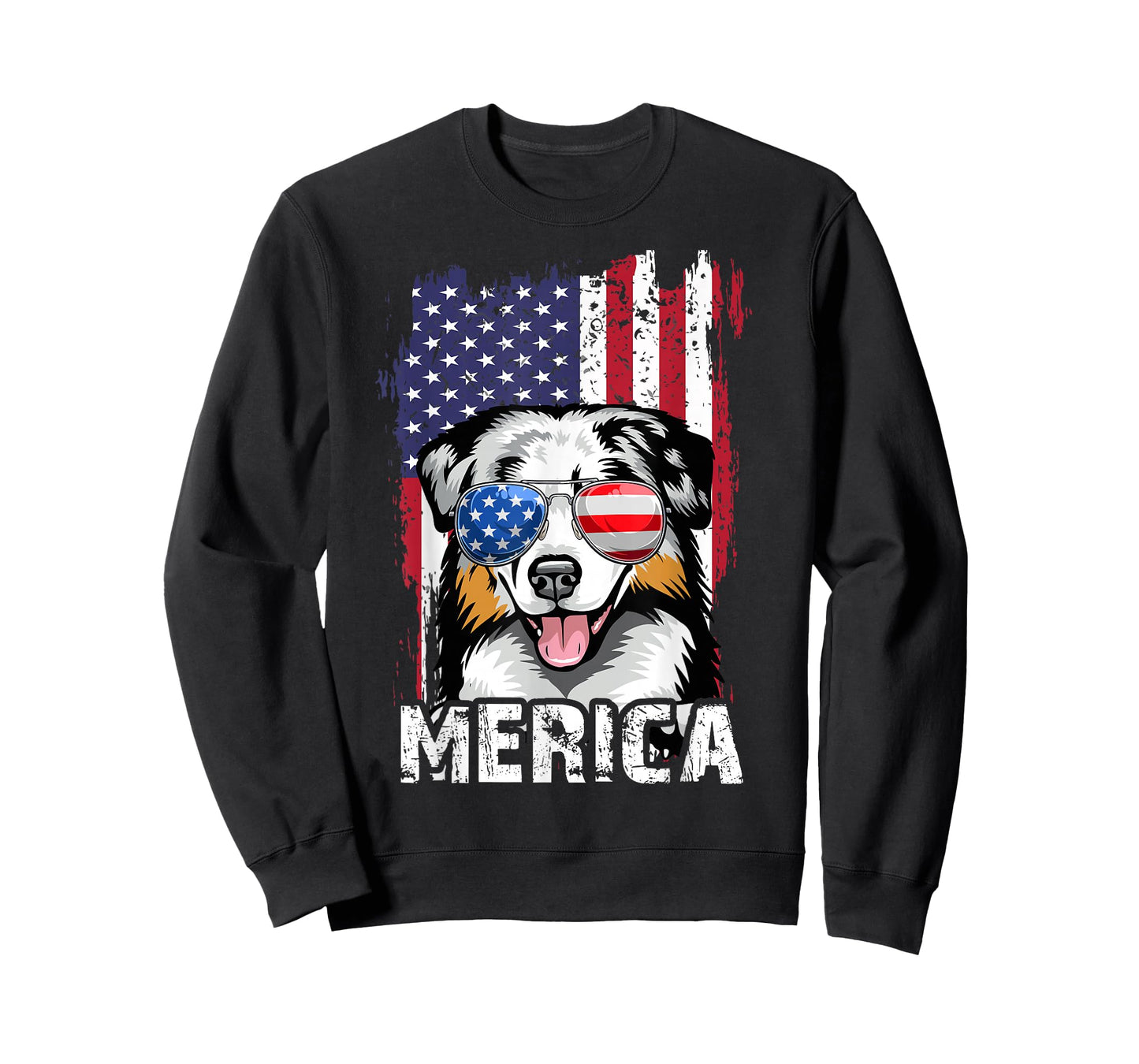 Australian Shepherd 4th of July Merica USA Flag Aussie Dog T-Shirt