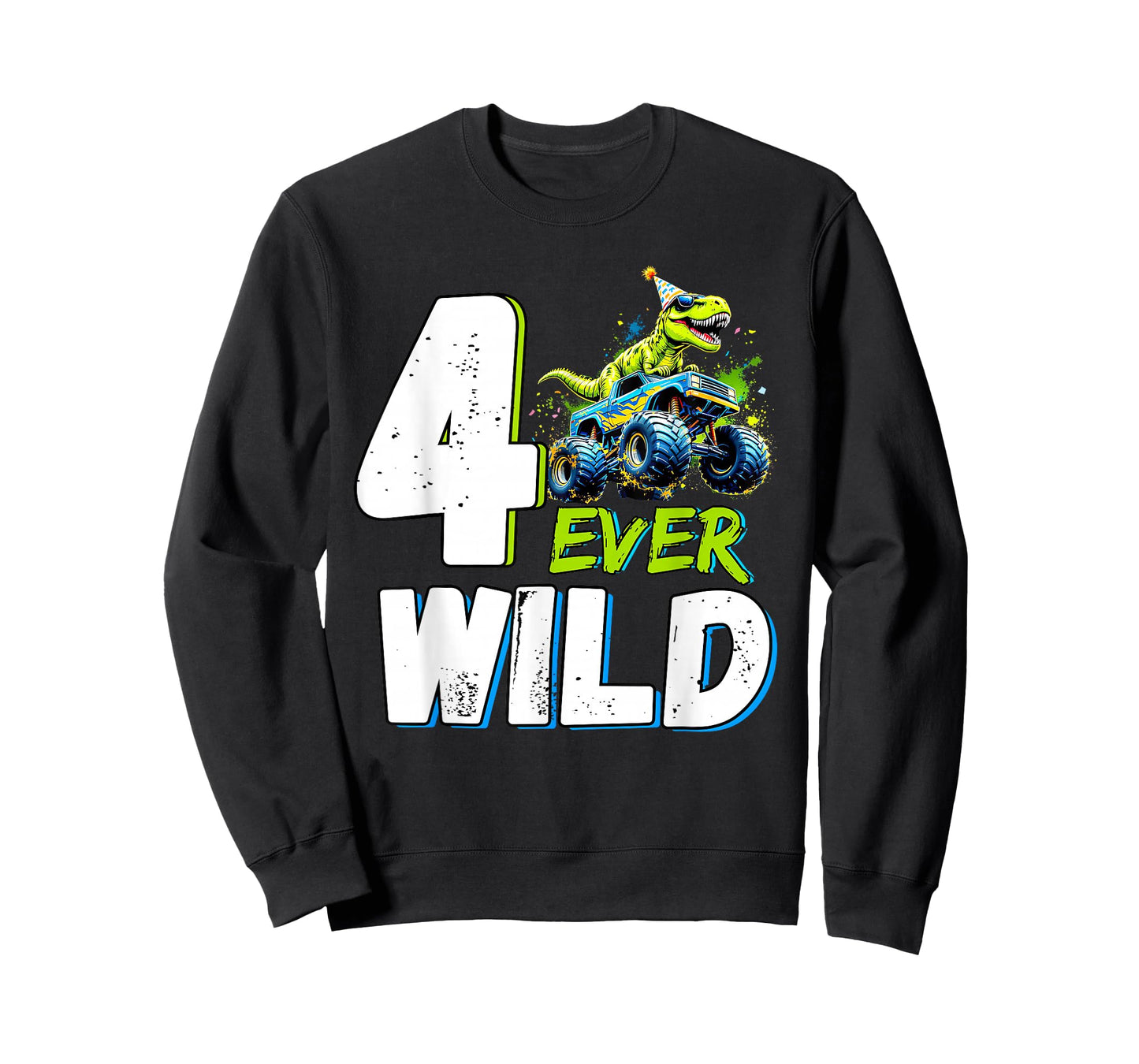 4th Birthday Monster Truck Dinosaur Party Boy Four Ever Wild T-Shirt