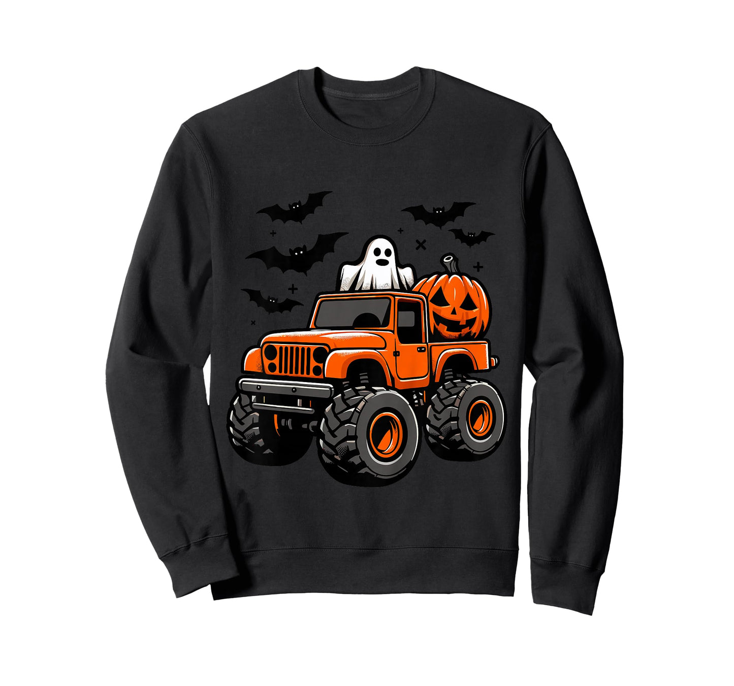 Kids Monster Truck Ghost Pumpkin Halloween Costume T-Shirt